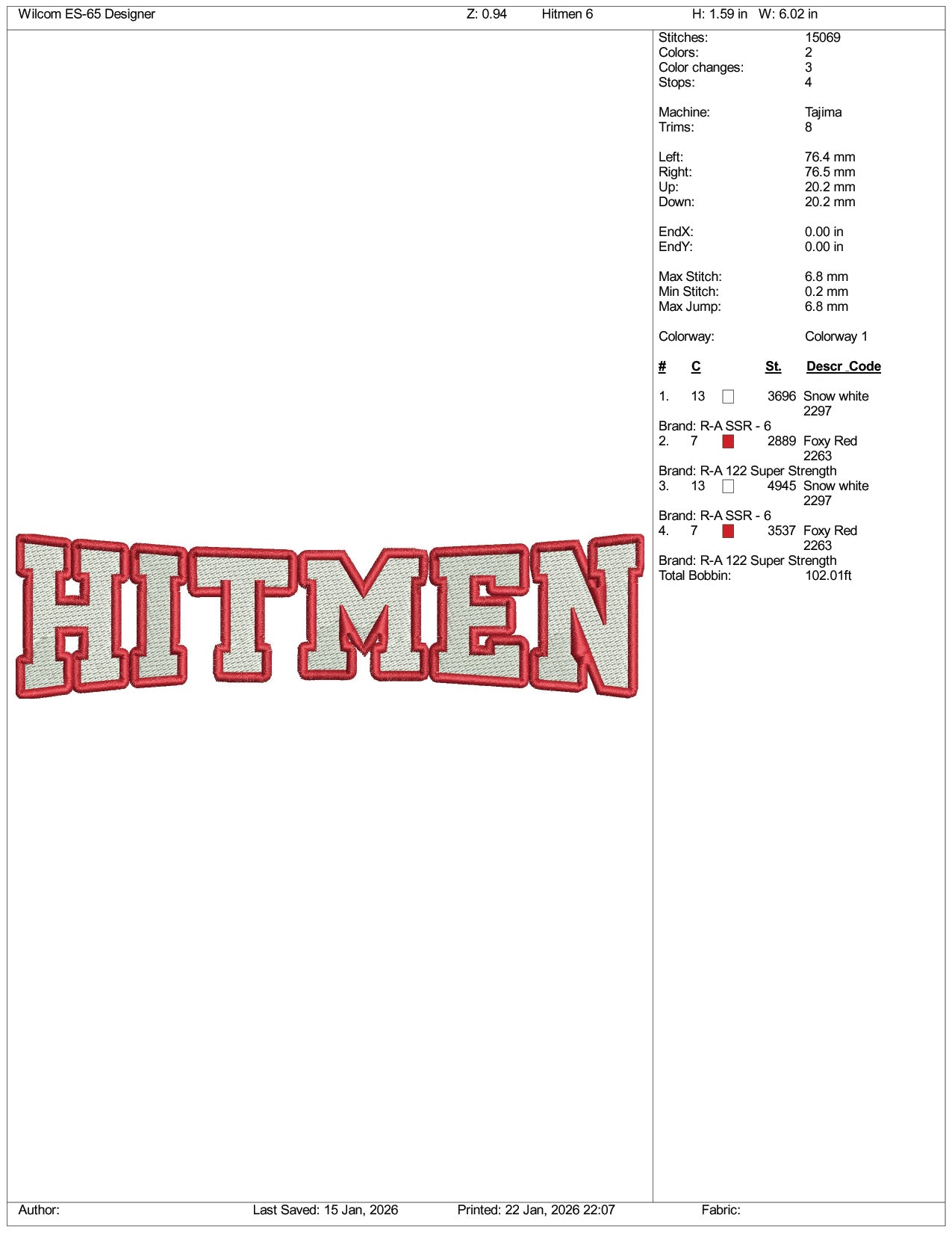 Hitmen Logo Embroidery Design Files - 5 Size's