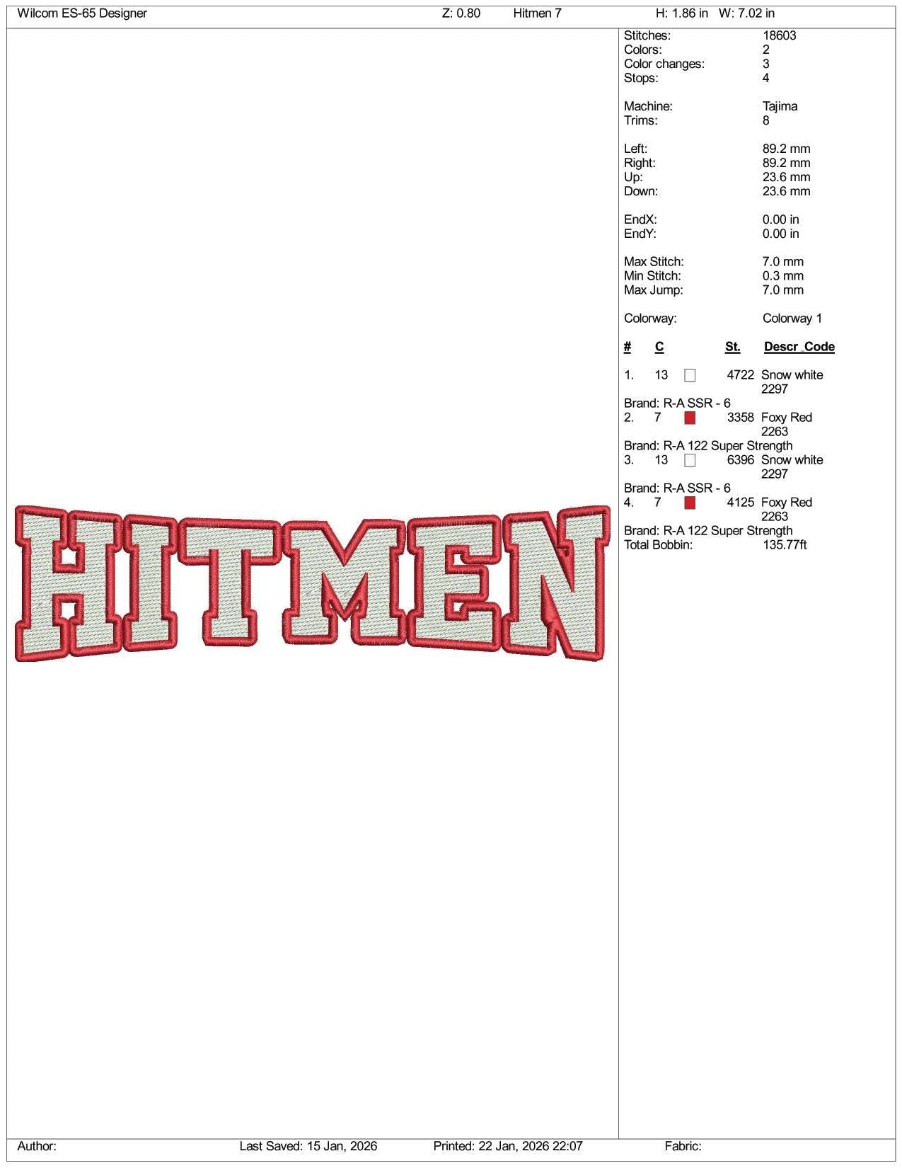 Hitmen Logo Embroidery Design Files - 5 Size's