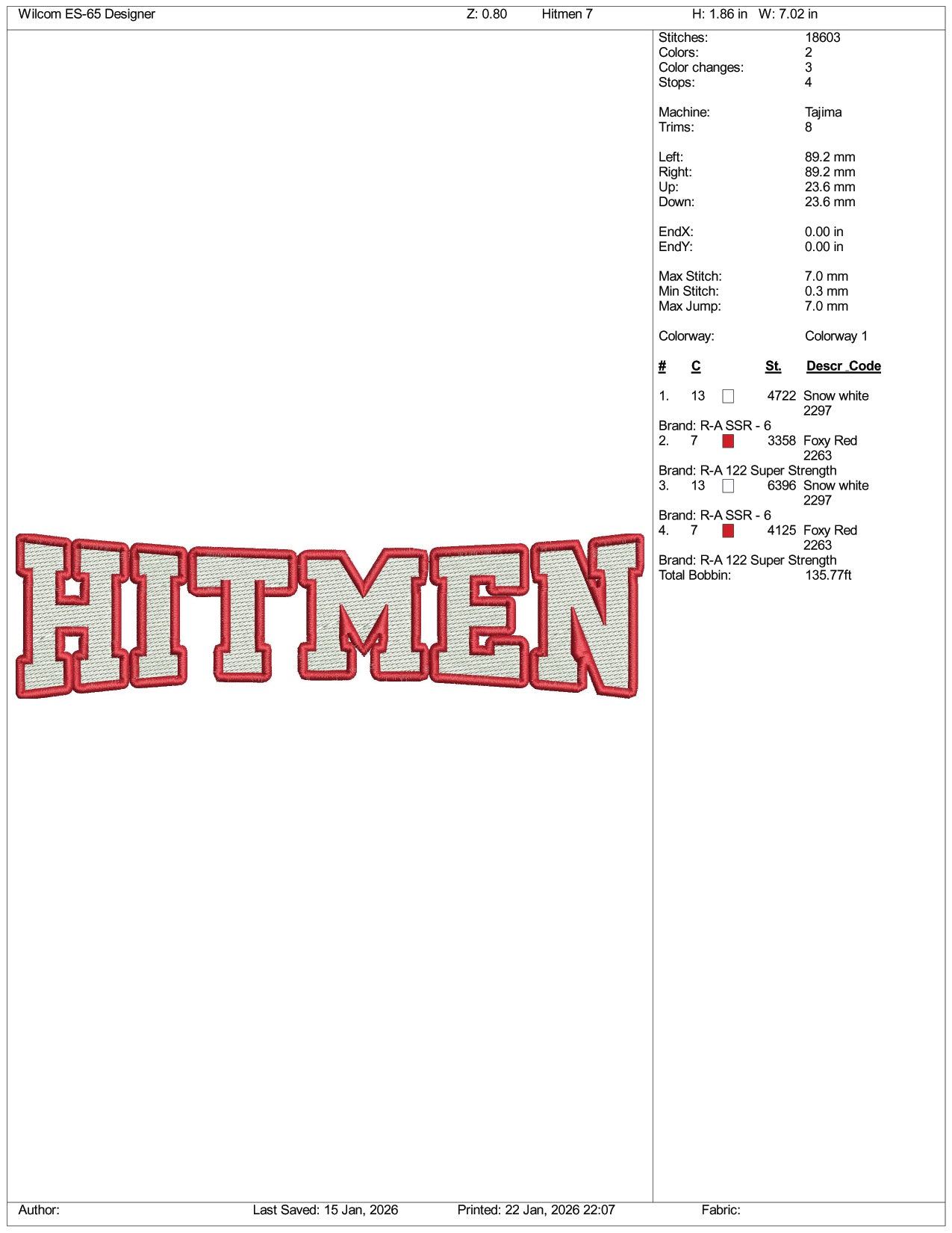 Hitmen Logo Embroidery Design Files - 5 Size's