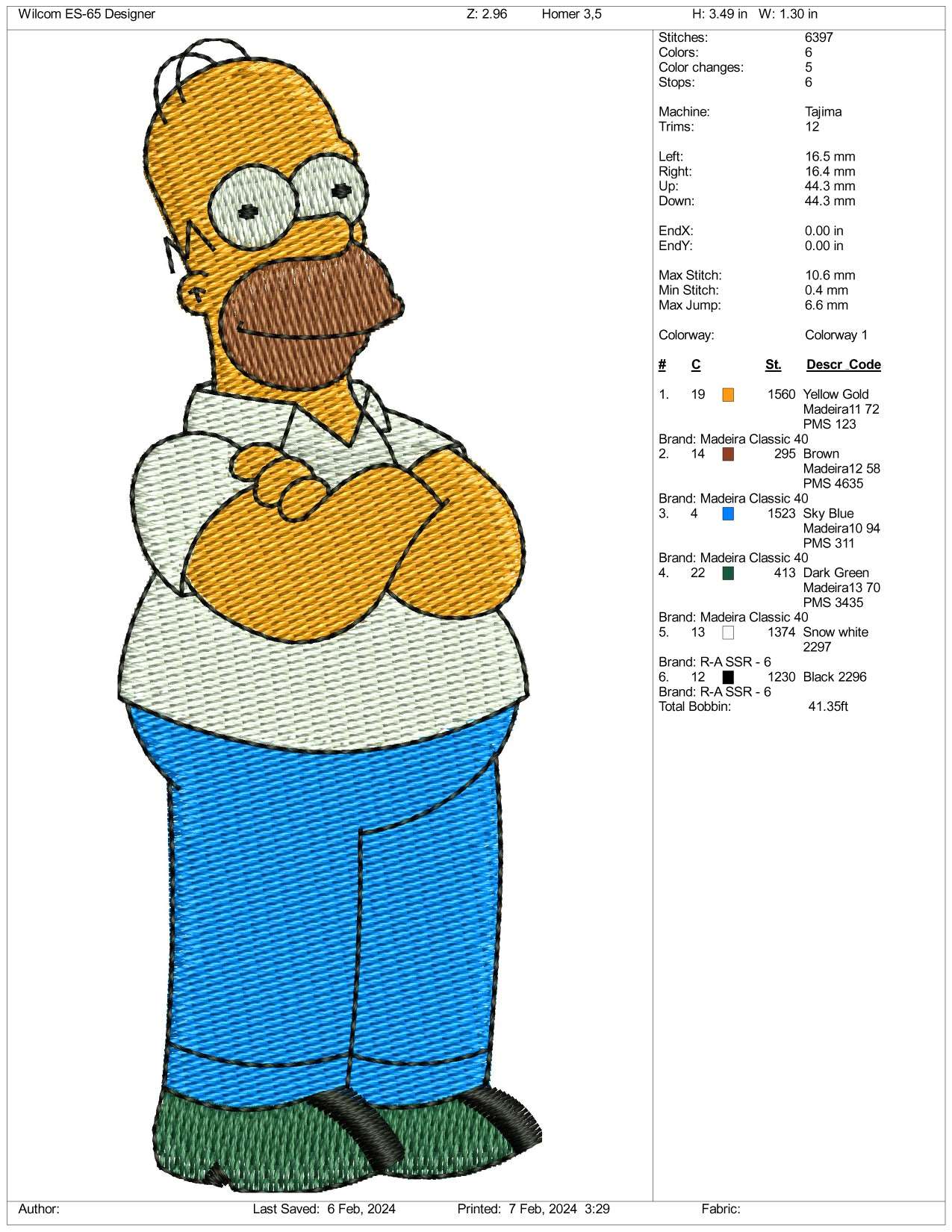 Homer Simpson Embroidery Design Files - 3 Size's