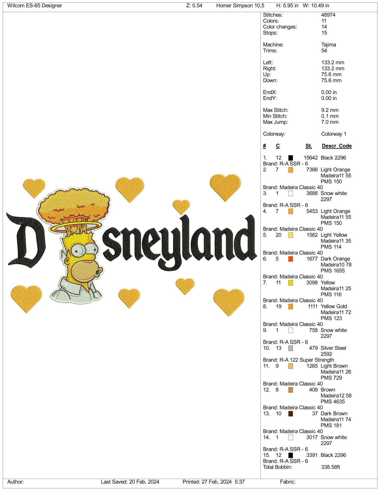 Angry Homer Disneyland Embroidery Design Files - 3 Size's