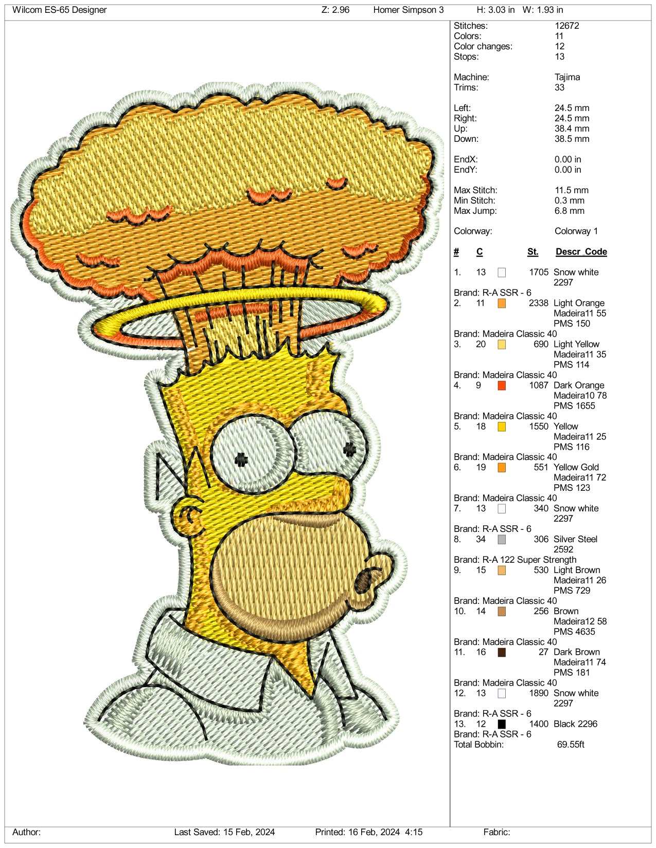 Angry Homer Embroidery Design Files - 3 Size's