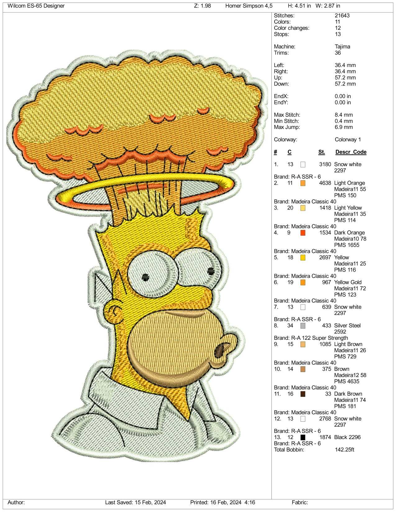 Angry Homer Embroidery Design Files - 3 Size's