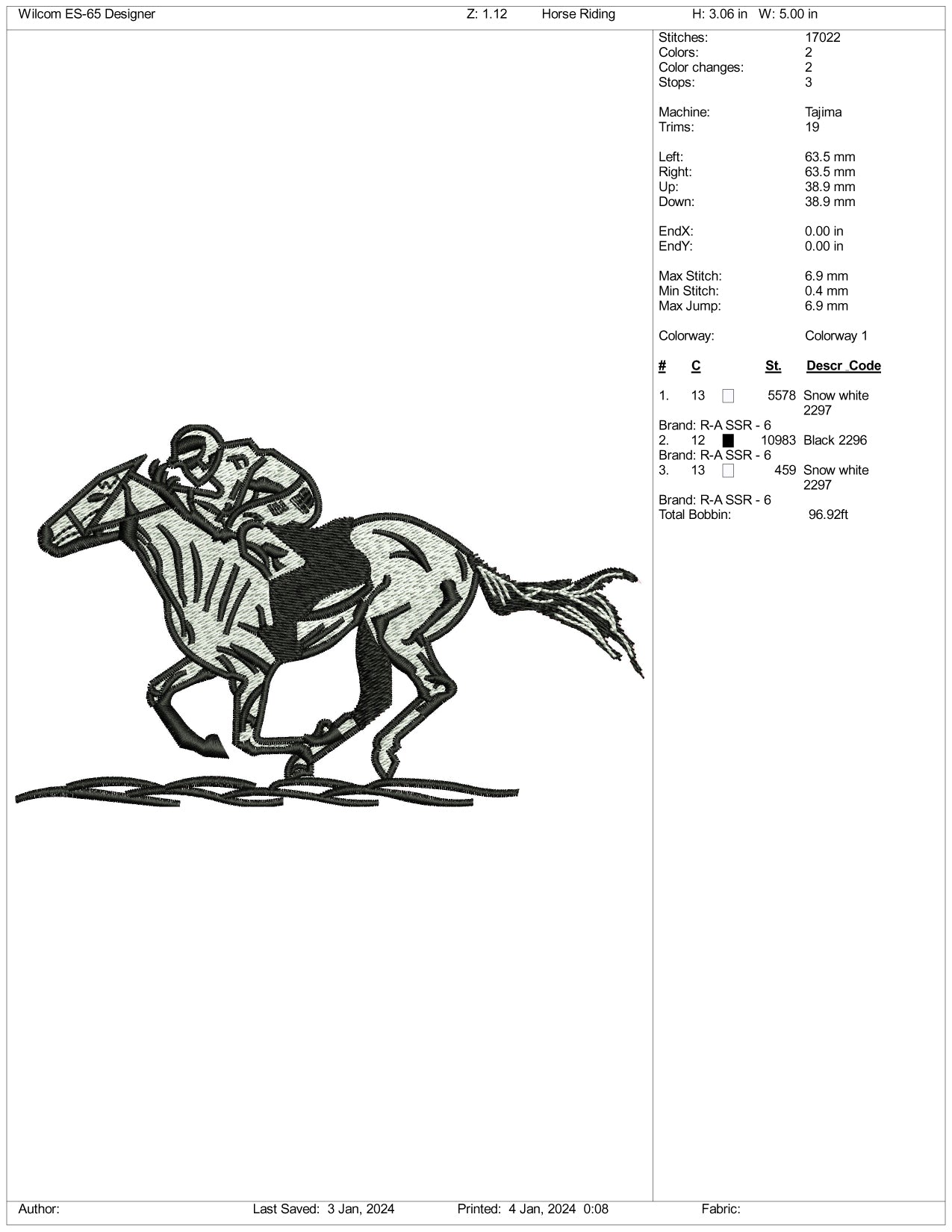 Horse with Man Embroidery Design Files - 3 Size's