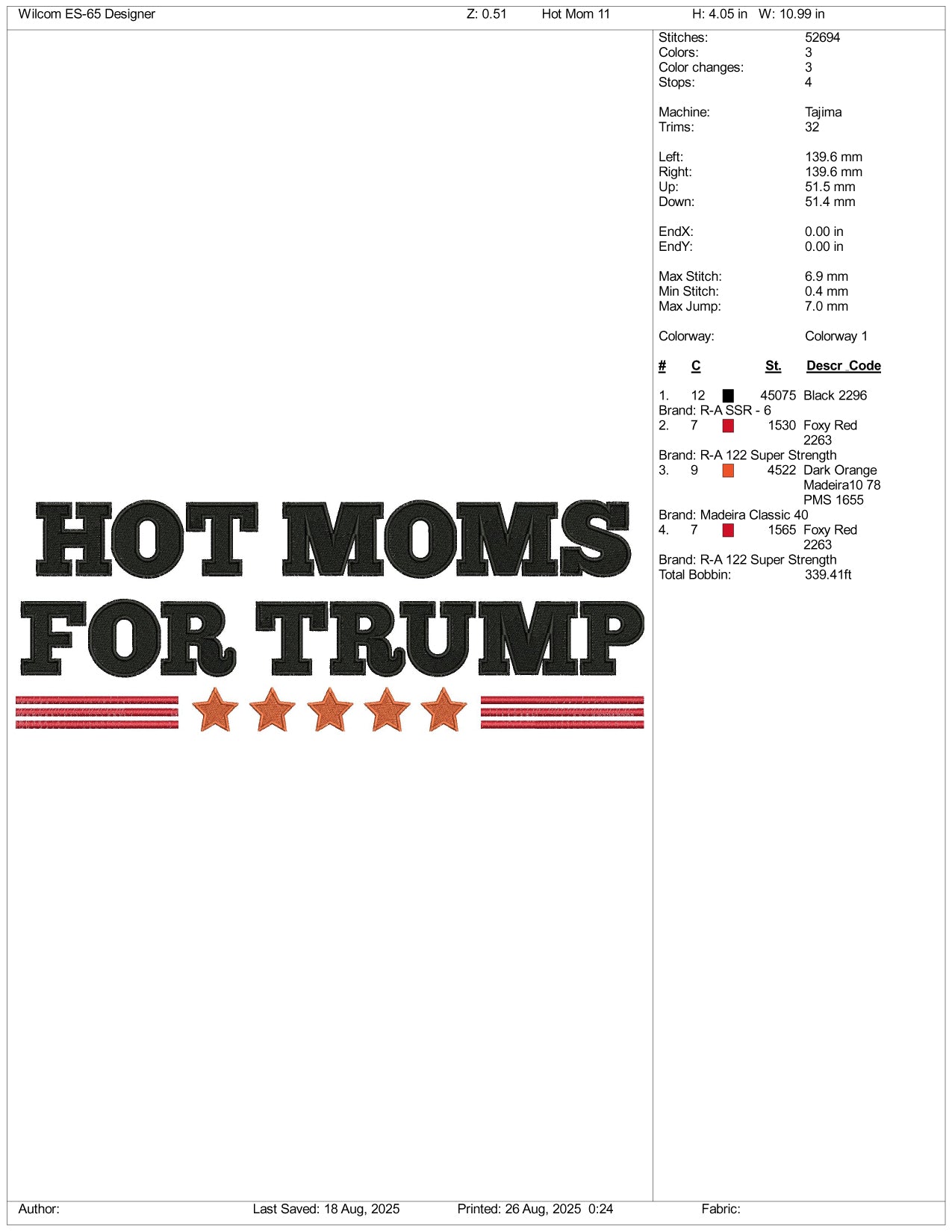 Hot Moms For Trump Embroidery Files - 3 Size's