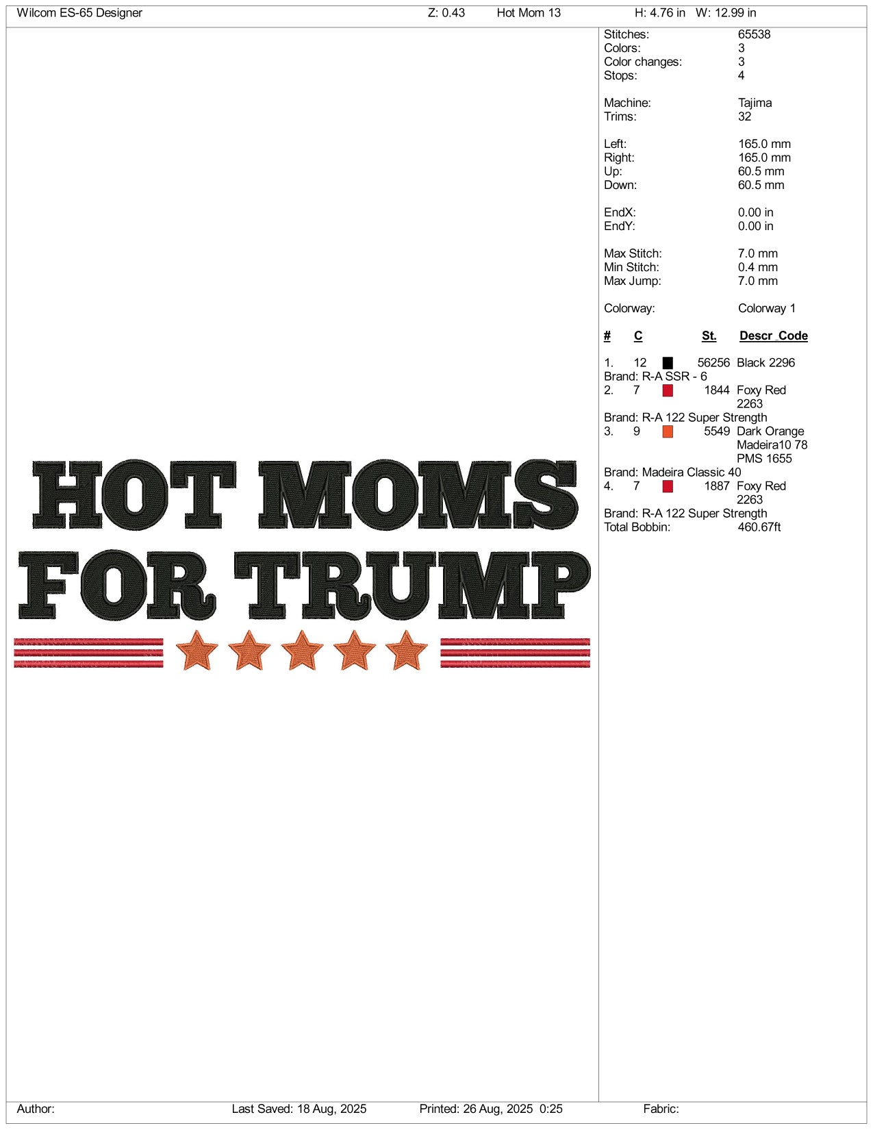 Hot Moms For Trump Embroidery Files - 3 Size's