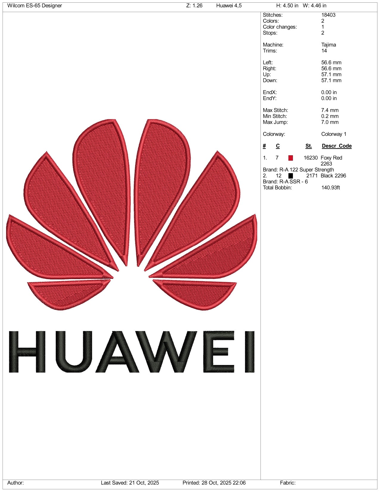 Huawei Logo Embroidery Design Files - 5 Size's