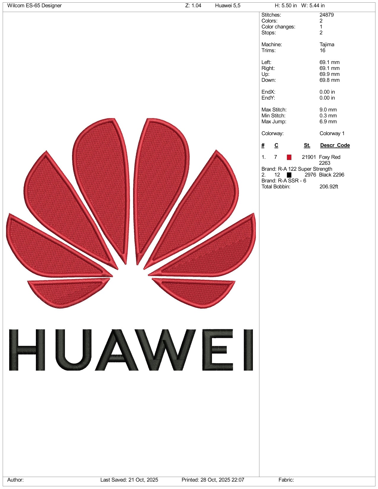 Huawei Logo Embroidery Design Files - 5 Size's