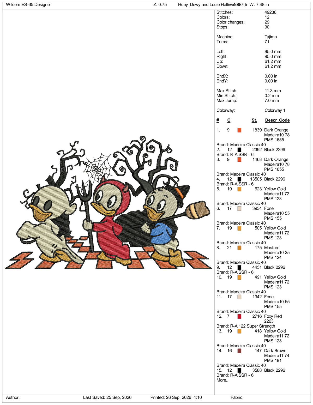 Huey Dewy and Louie Halloween Embroidery Design Files - 3 Size's