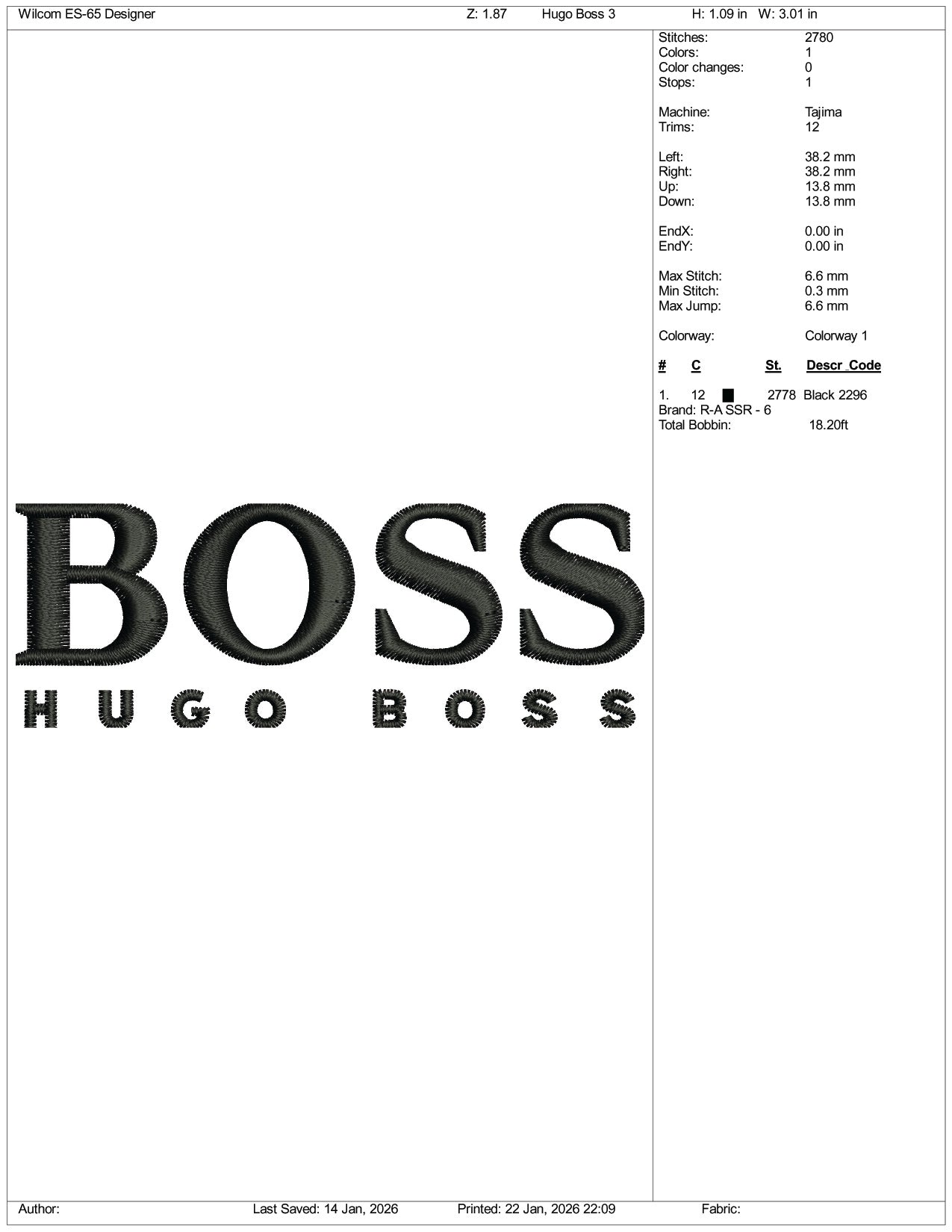 Hugo Boss Logo Embroidery Design Files - 3 Size's
