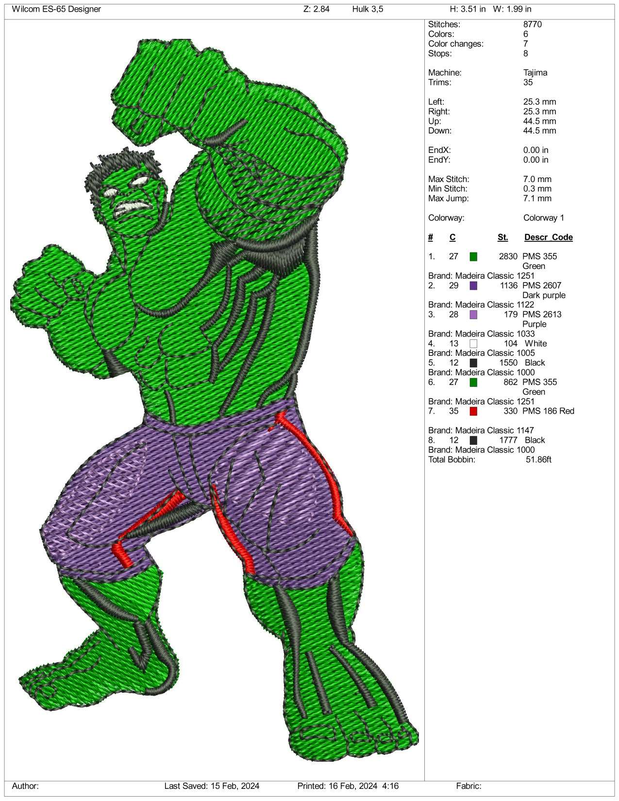 Hulk Embroidery Design Files - 3 Size's