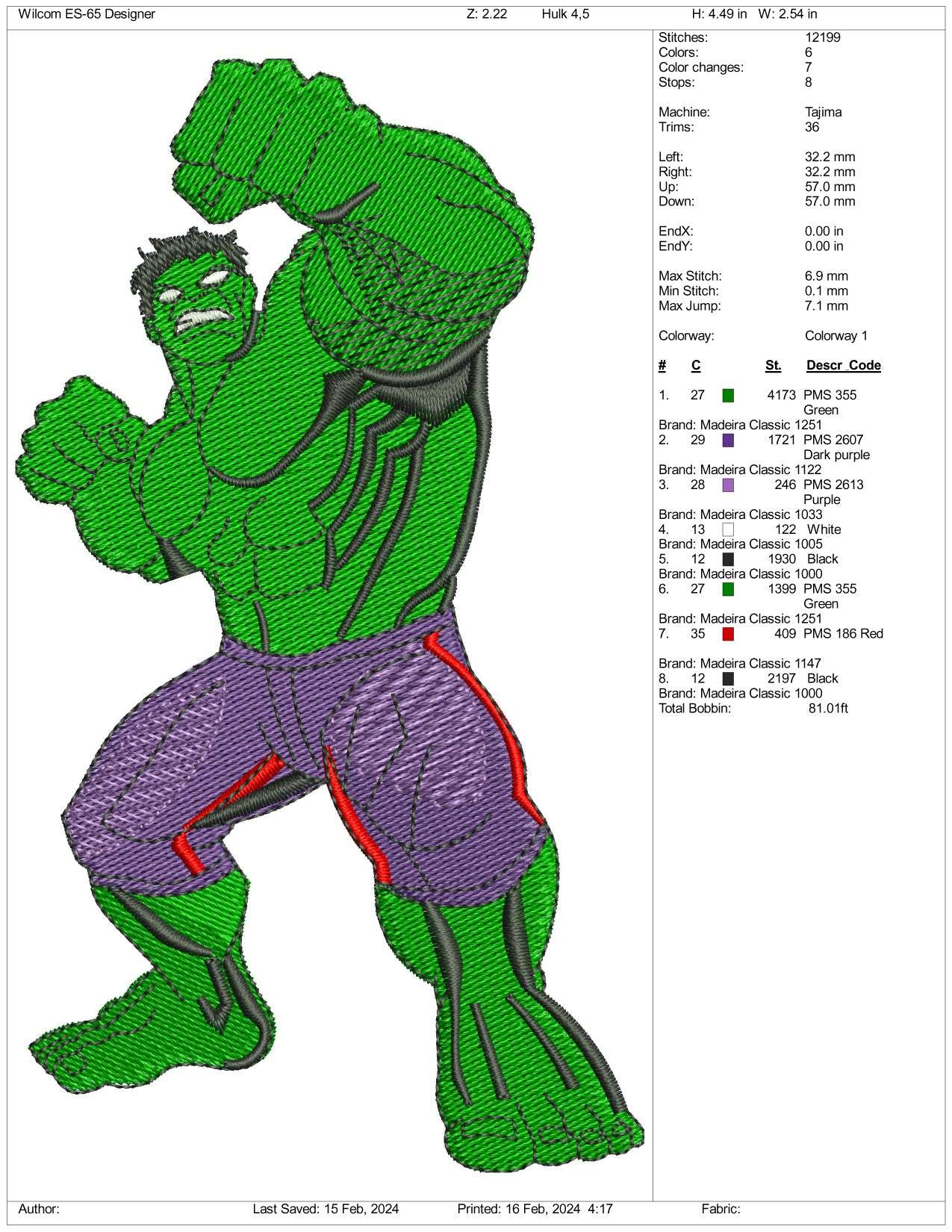 Hulk Embroidery Design Files - 3 Size's