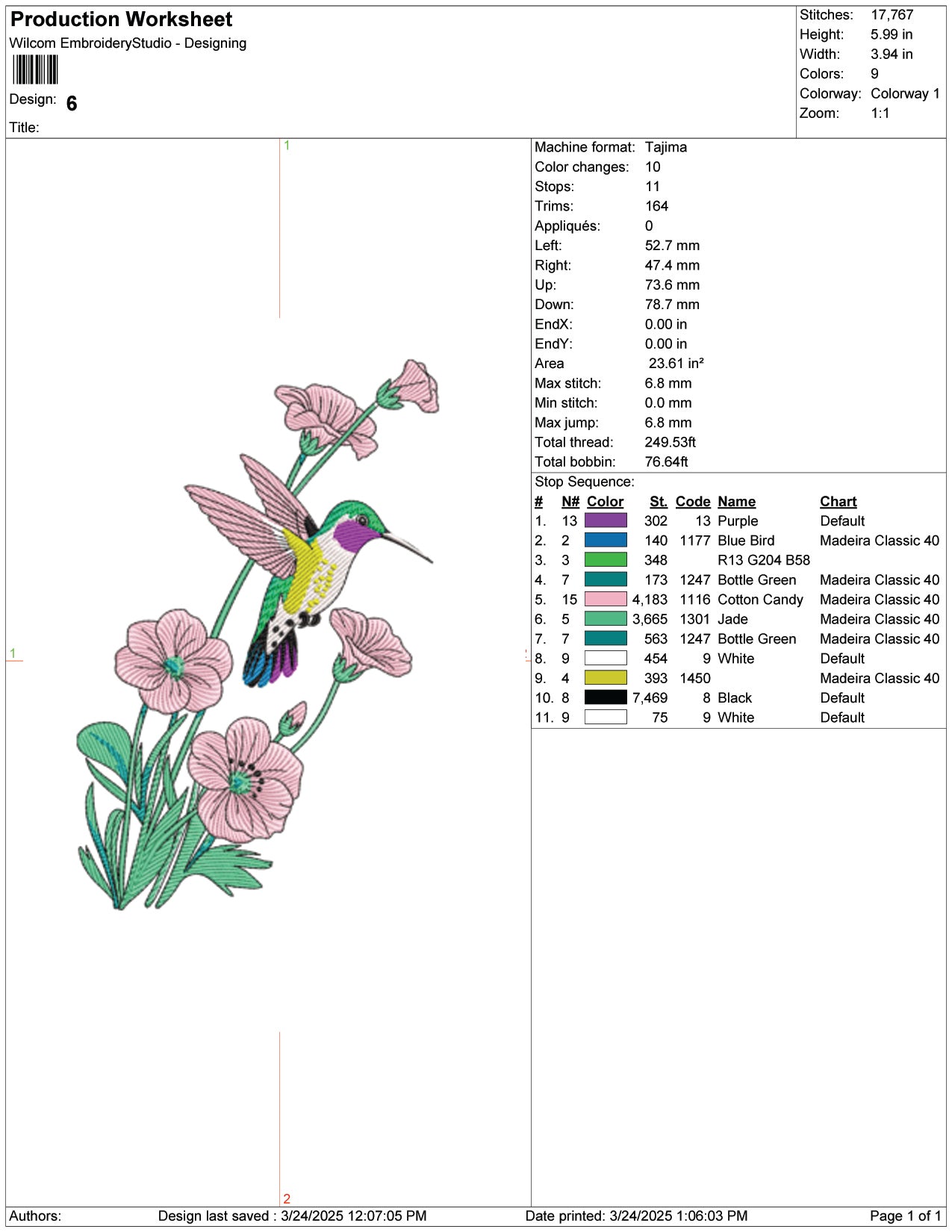 HummingBirds Embroidery Design Files - 9 Size's