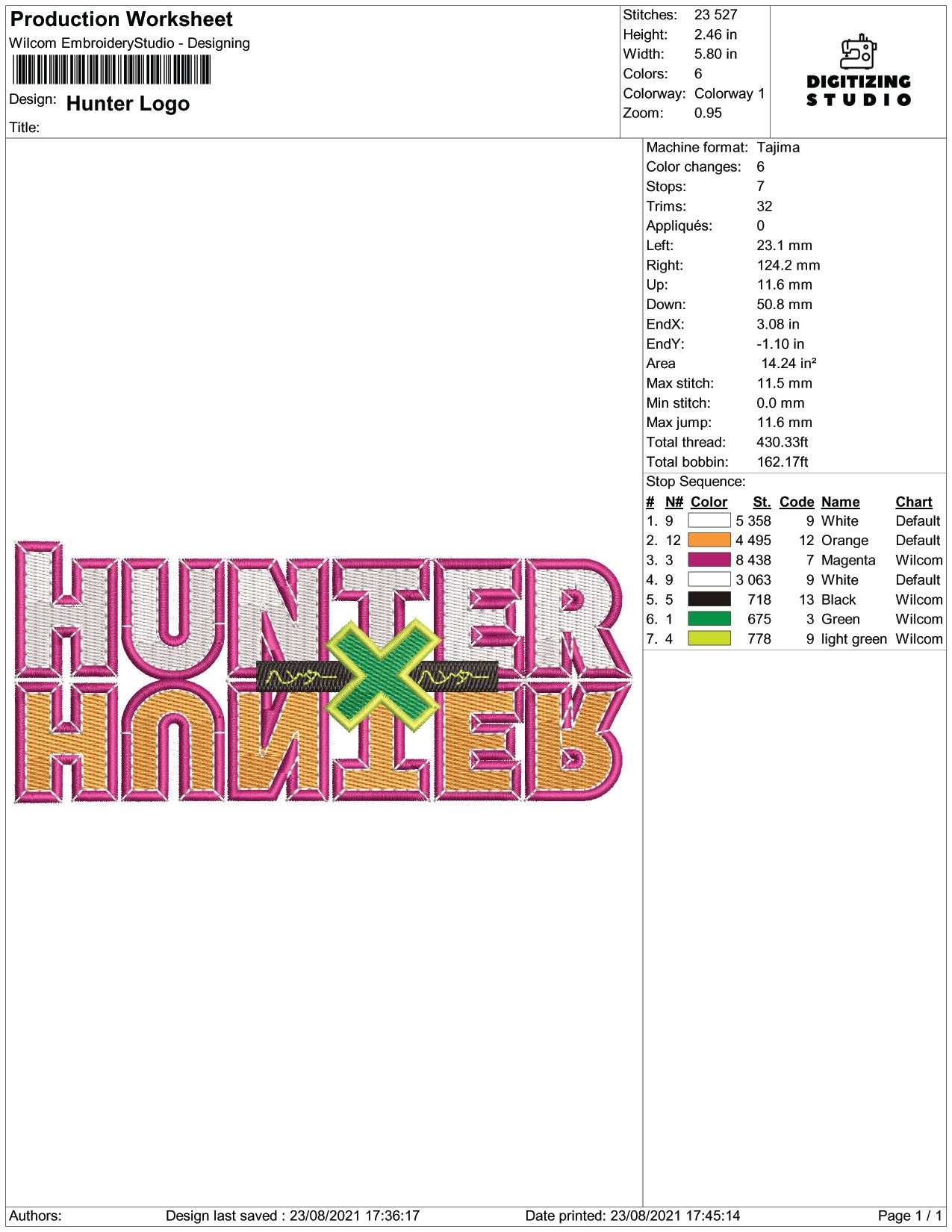 Hunter Hanieb Embroidery Design Files - 4 Size's