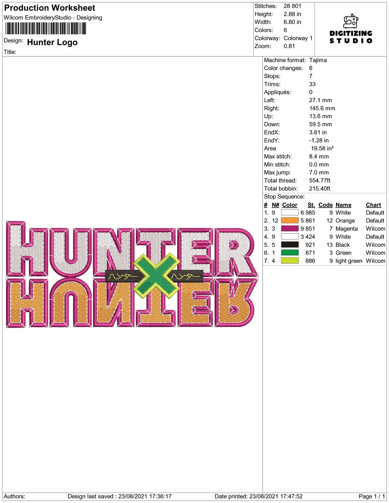 Hunter Hanieb Embroidery Design Files - 4 Size's
