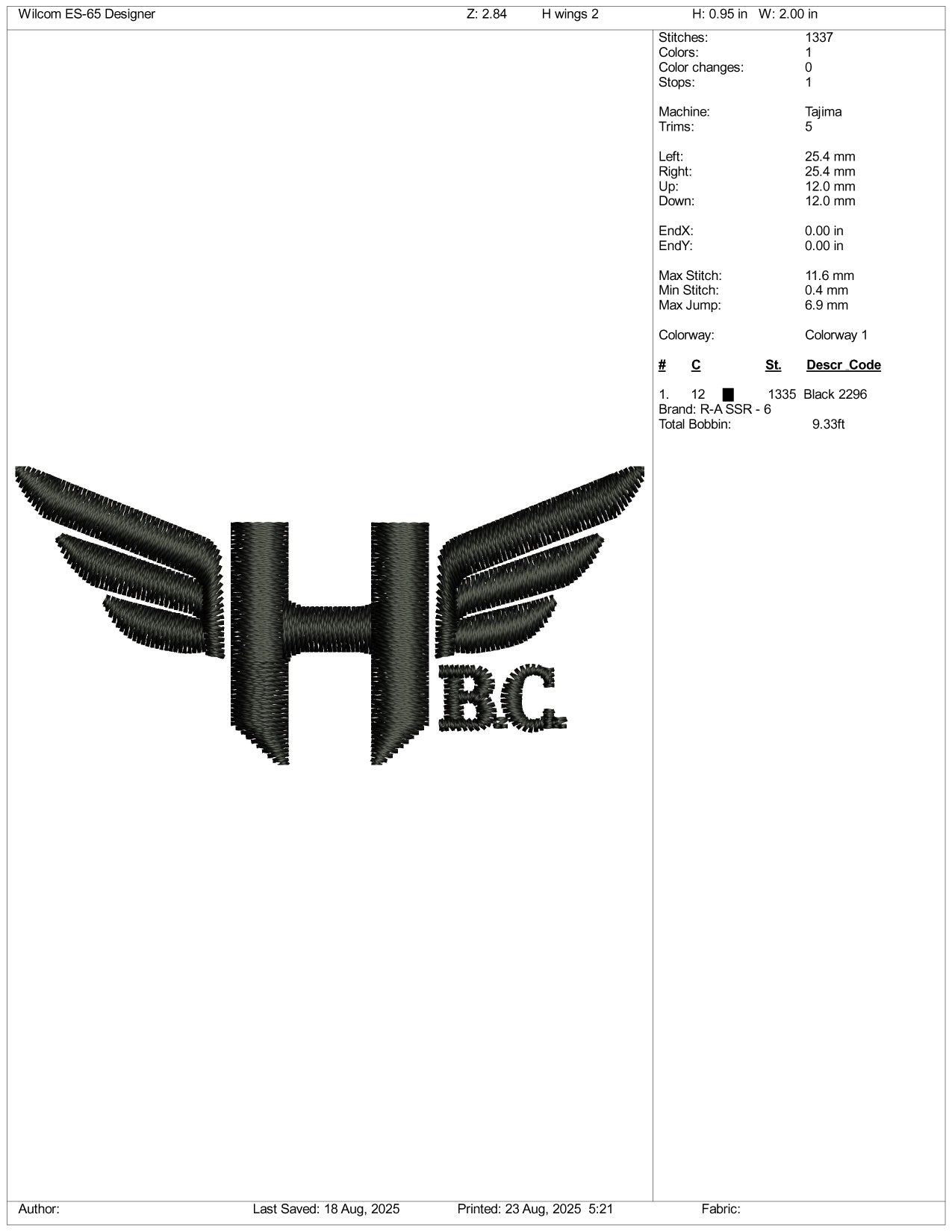 HBC Embroidery Files - 2 Size's