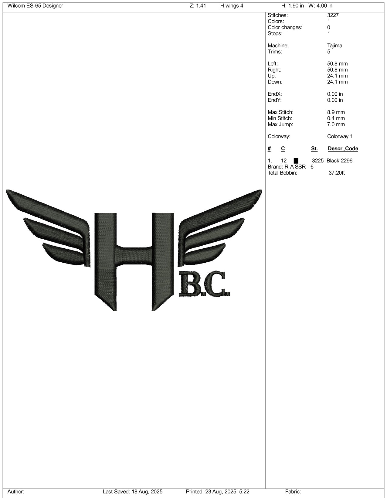 HBC Embroidery Files - 2 Size's
