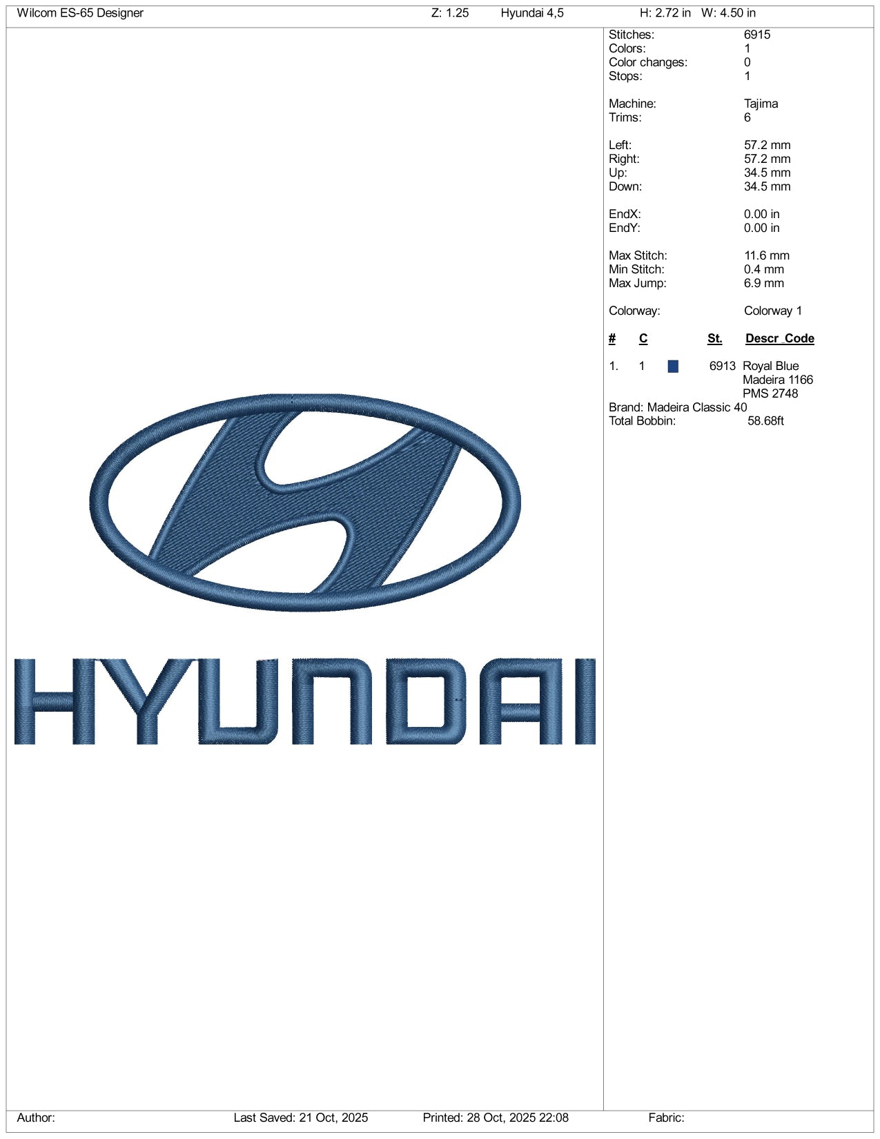 Hyundai Logo Embroidery Design Files - 5 Size's
