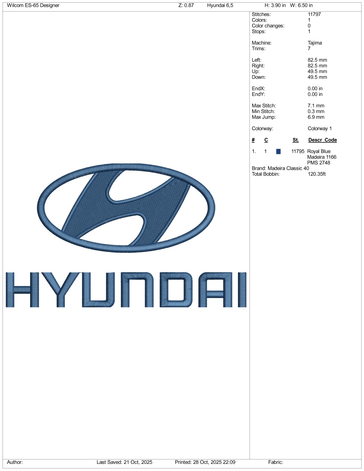 Hyundai Logo Embroidery Design Files - 5 Size's