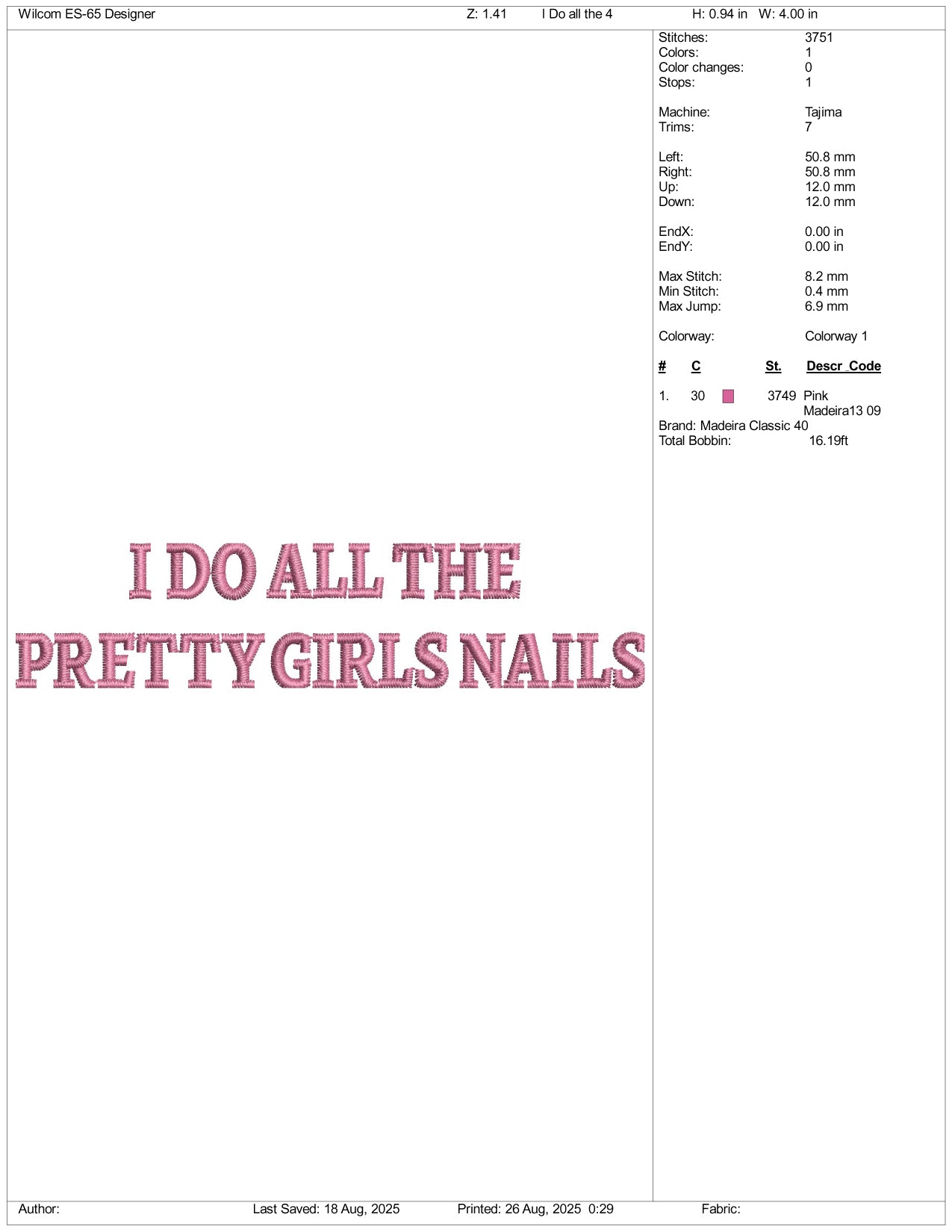 I Do All The Pretty Girl Nails Embroidery Files - 3 Size's
