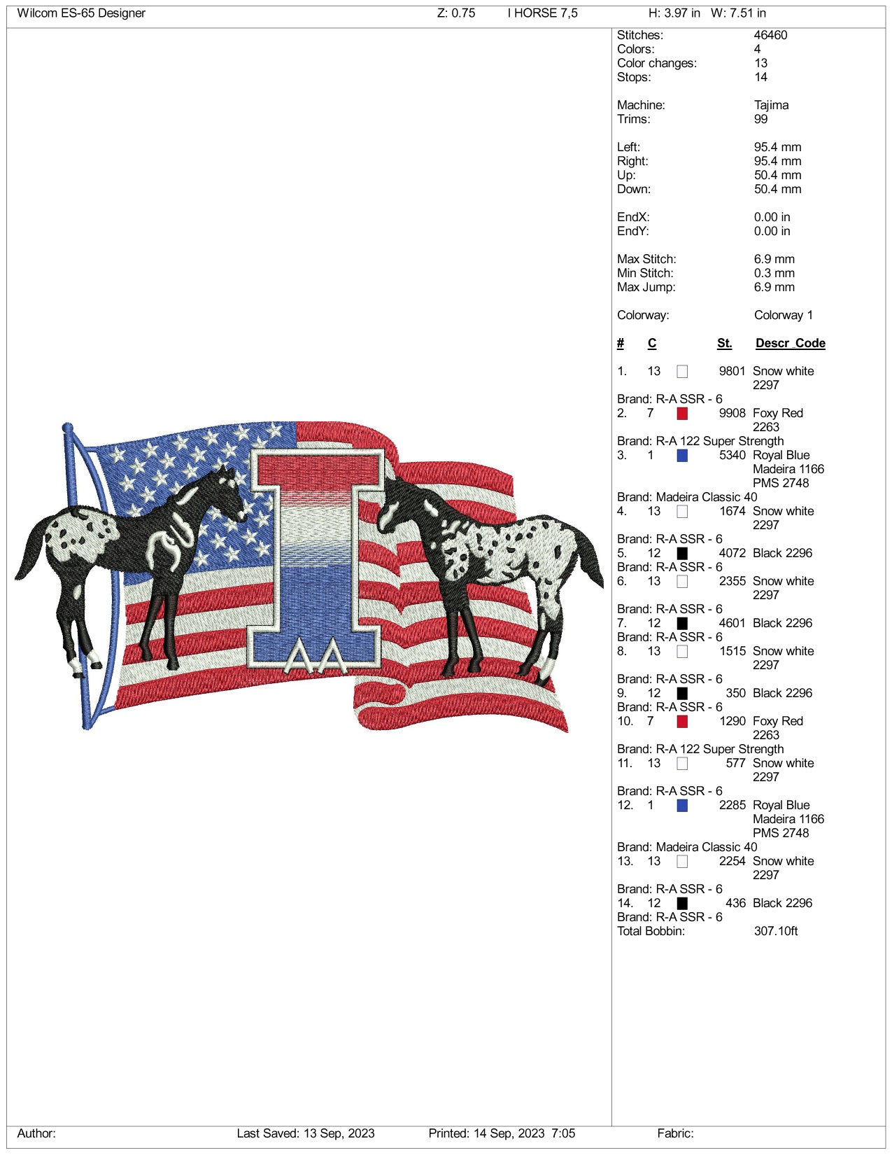 Horse with America Flag Embroidery Design Files - 3 Size's