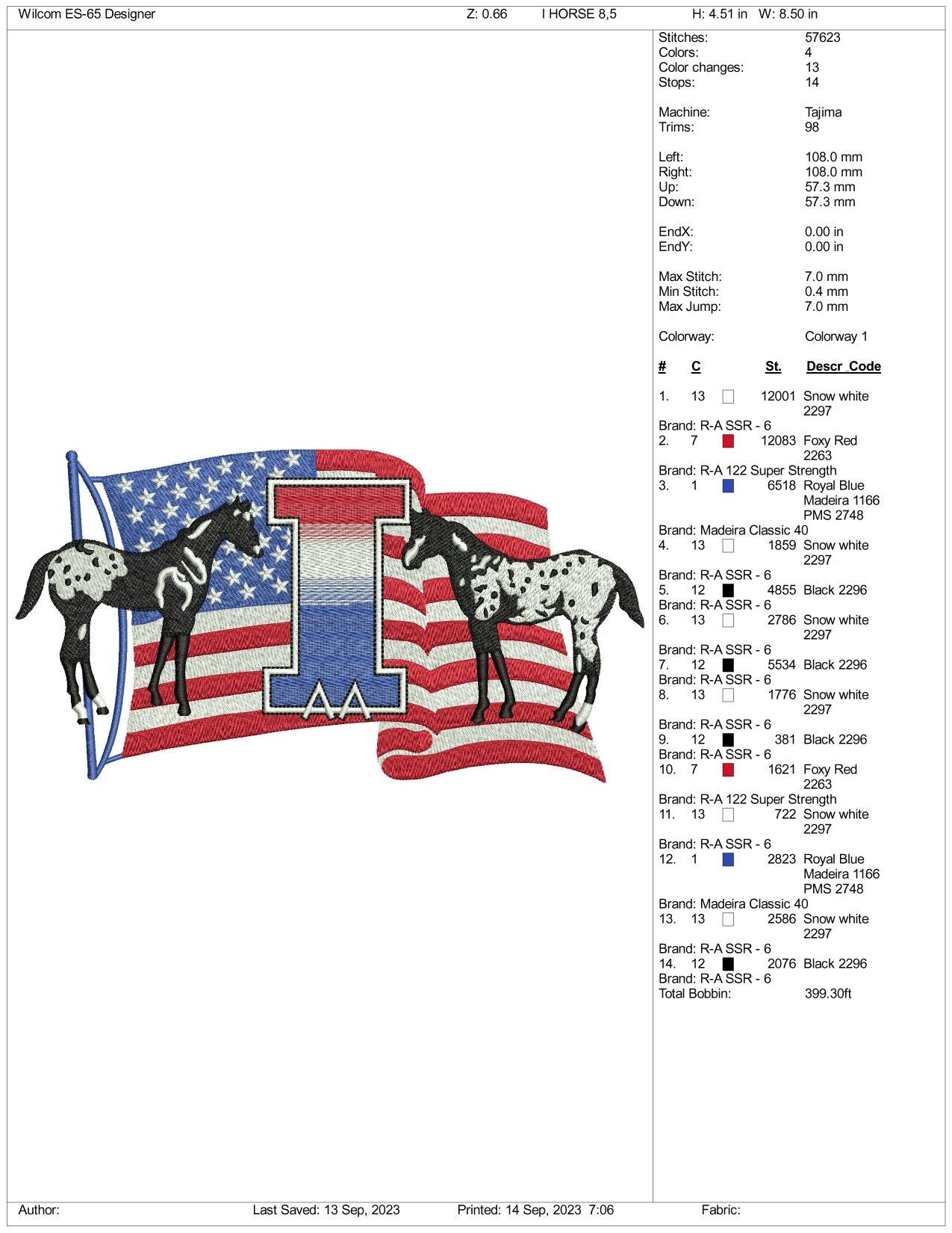 Horse with America Flag Embroidery Design Files - 3 Size's