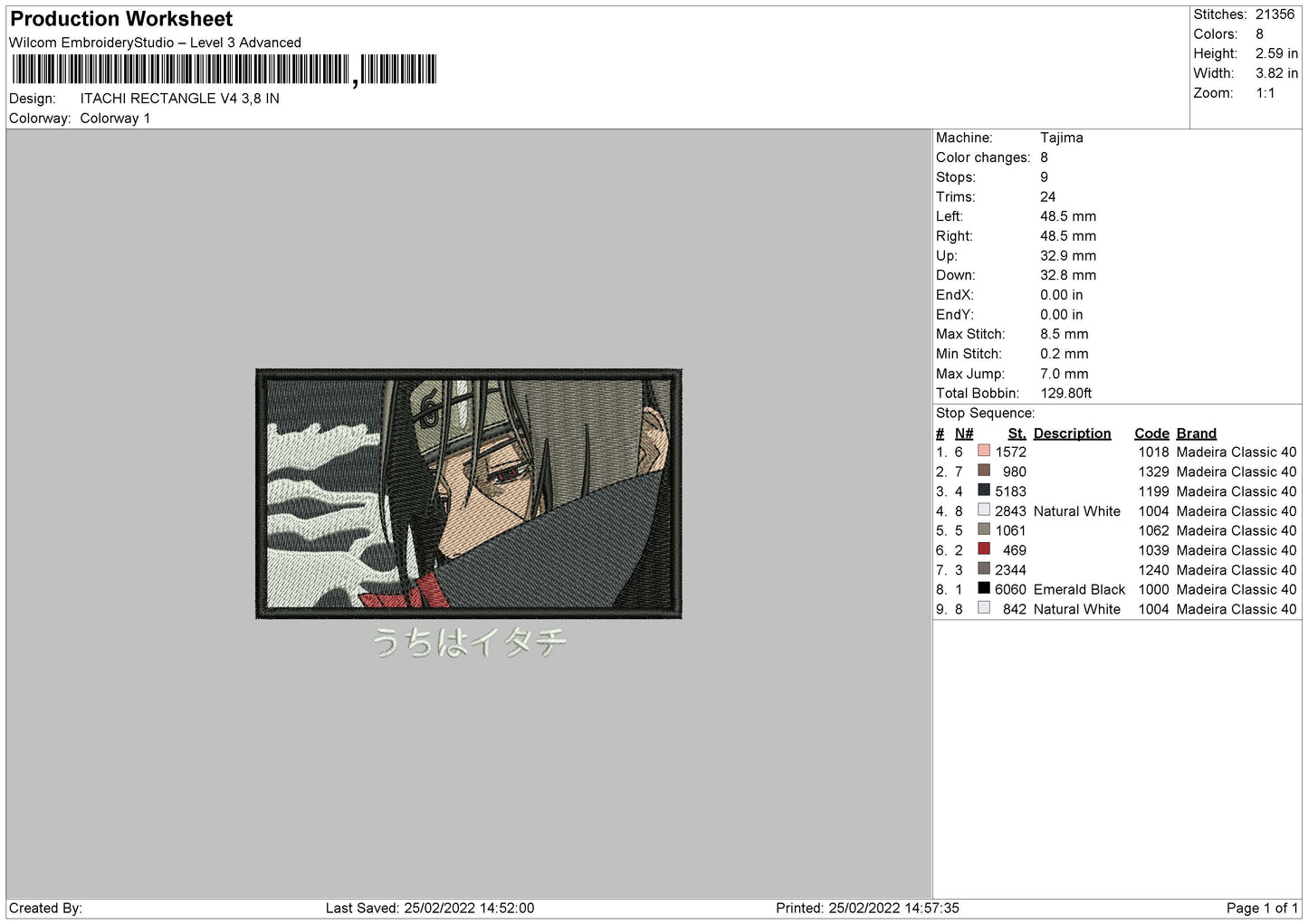Itachi Uchiha v14 Embroidery Design Files - 4 Size's