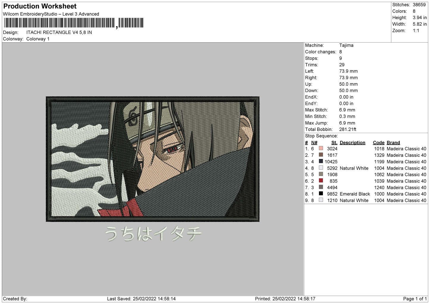 Itachi Uchiha v14 Embroidery Design Files - 4 Size's