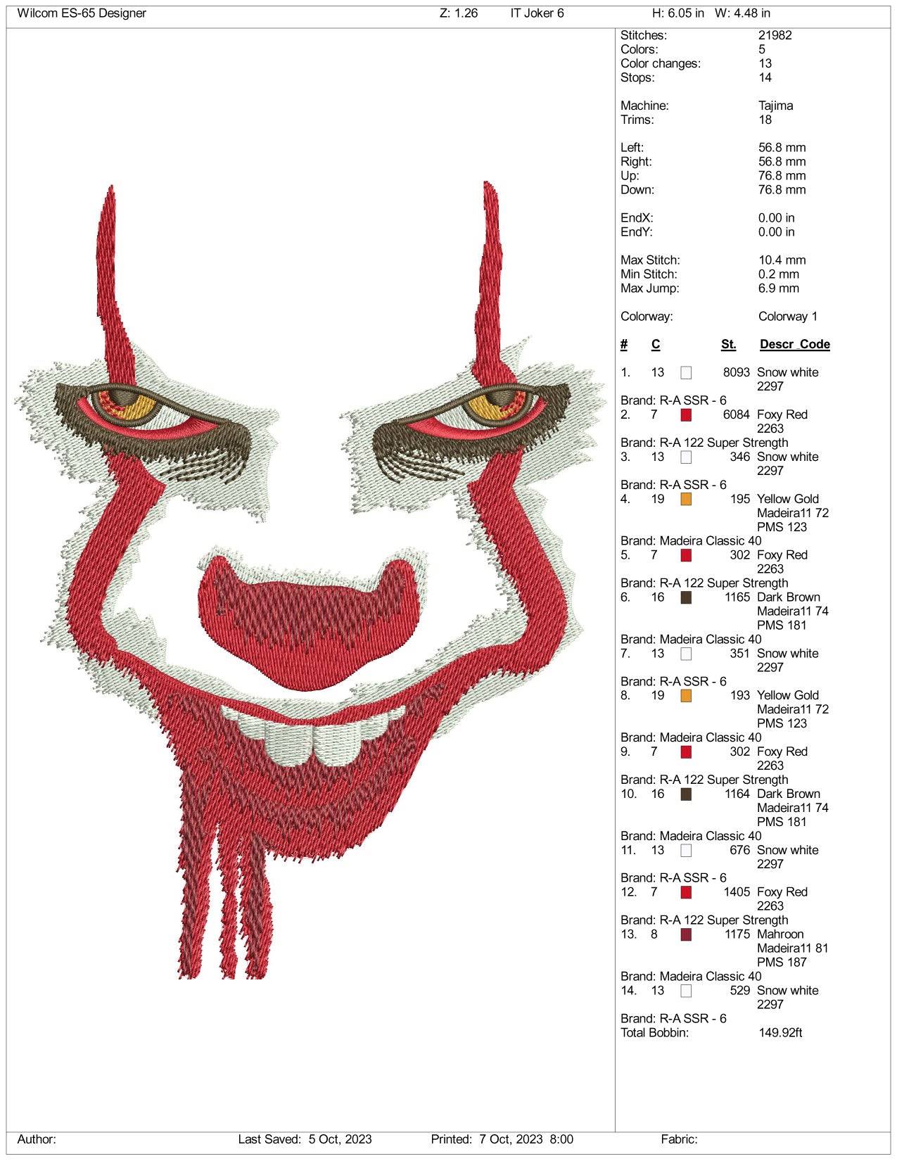 IT Horror Face Embroidery Design Files 