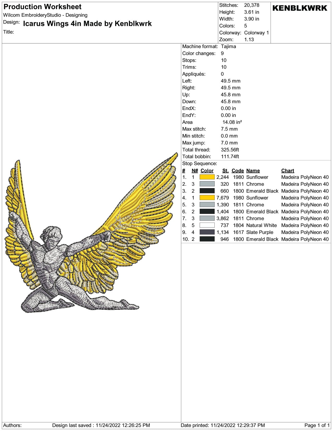 Icarus Wings Embroidery Design Files - 2 Size's