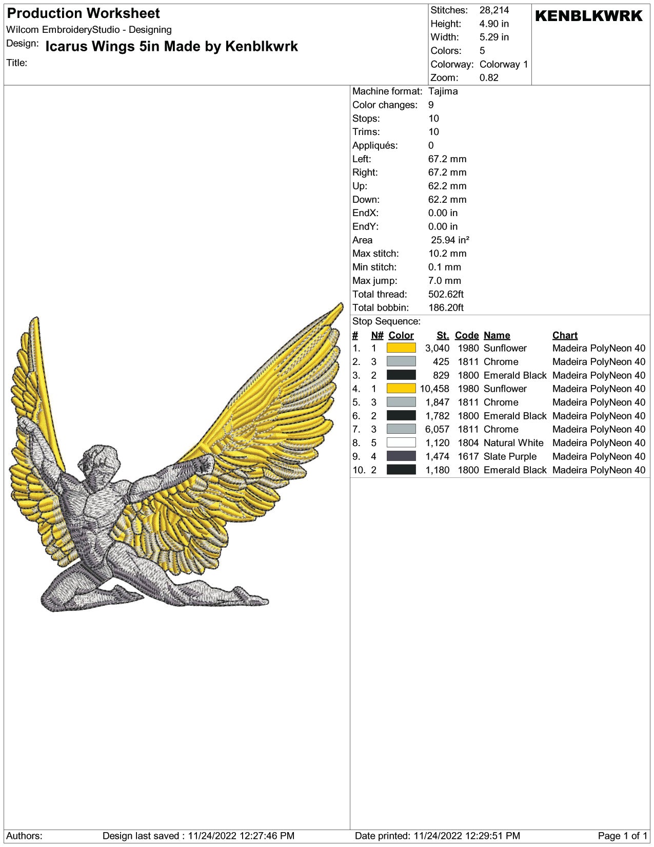 Icarus Wings Embroidery Design Files - 2 Size's