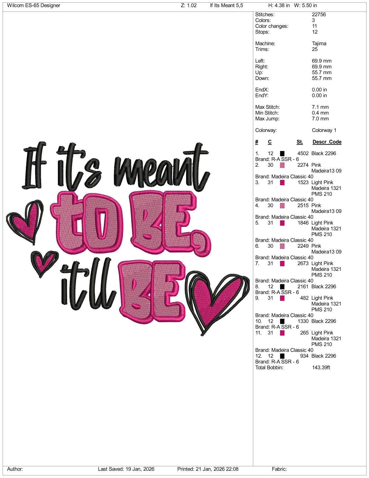 If It's meant to be it be Embroidery Design Files - 3 Size's