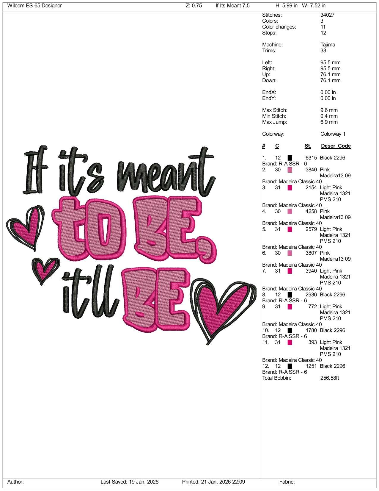 If It's meant to be it be Embroidery Design Files - 3 Size's