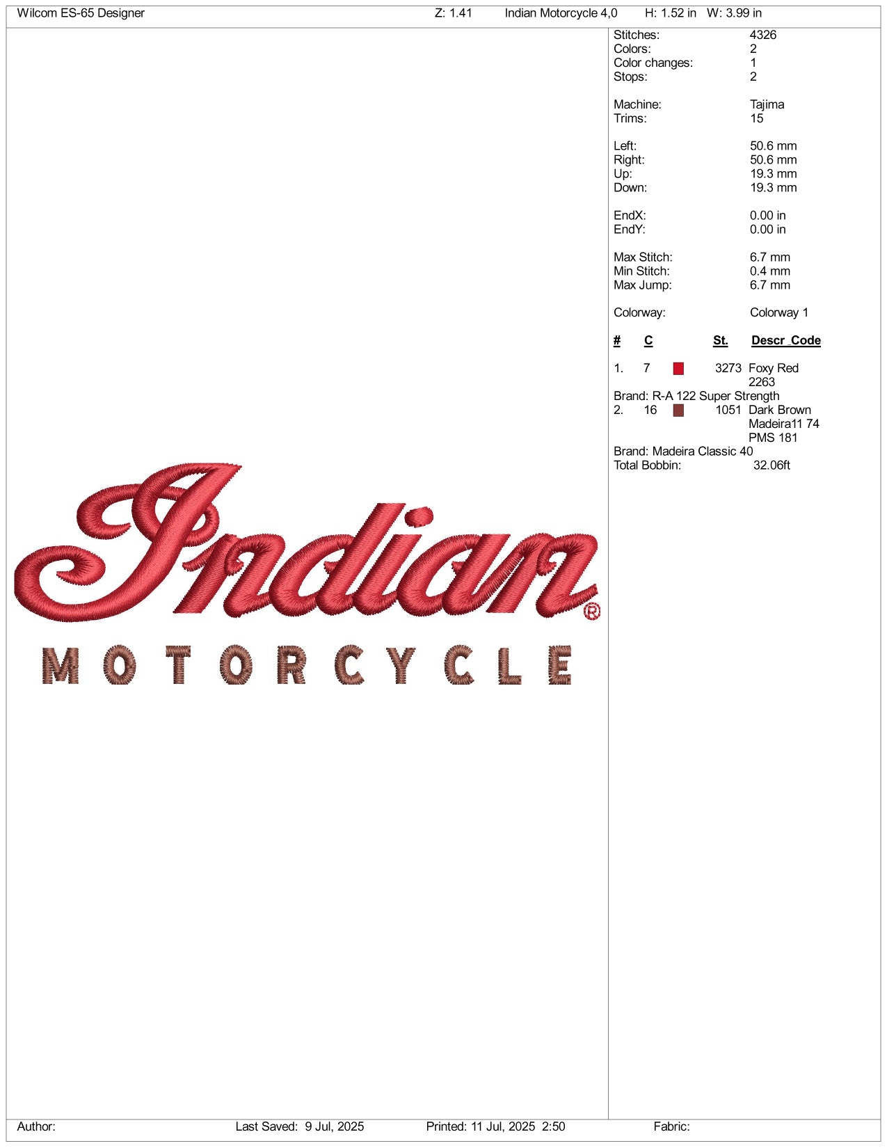 Indian Motorcycle Logo Embroidery Design Files - 3 Size's