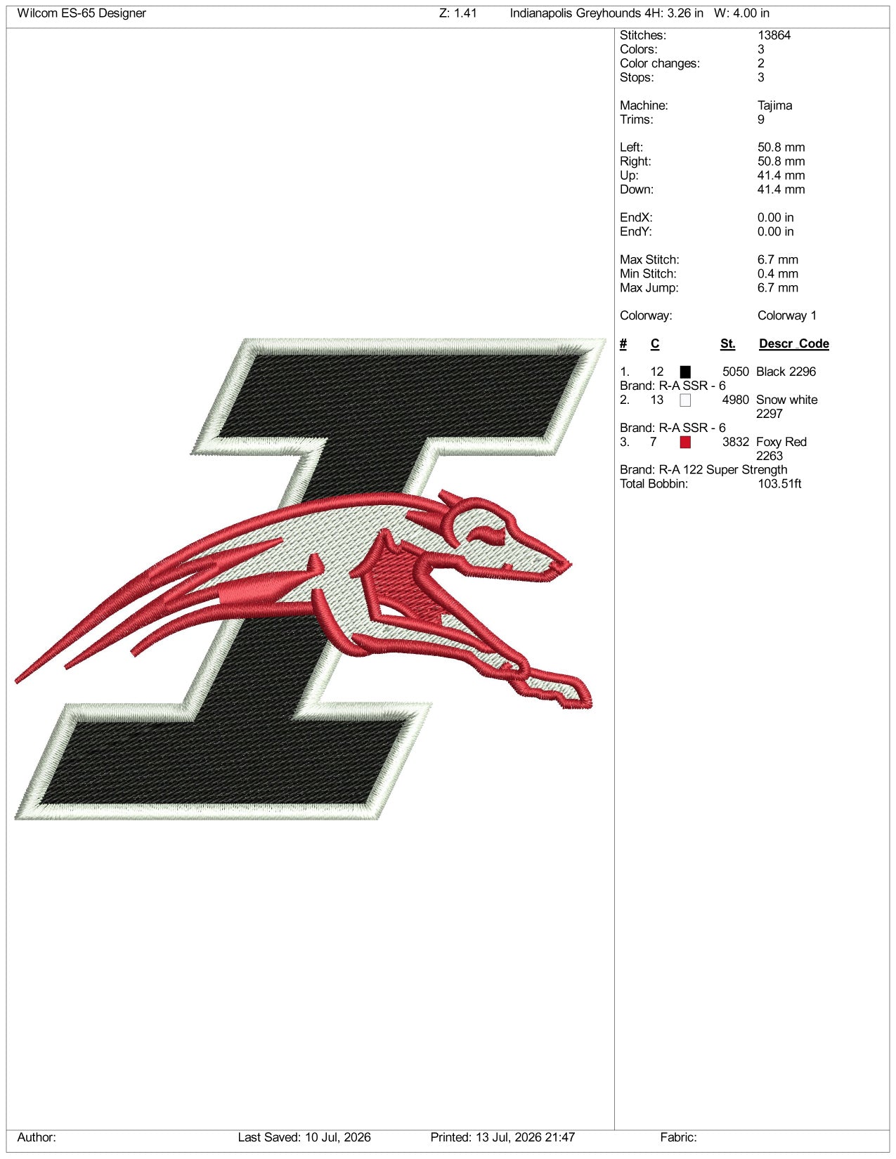Indianapolis Greyhounds Logo Embroidery Design Files - 3 Size's