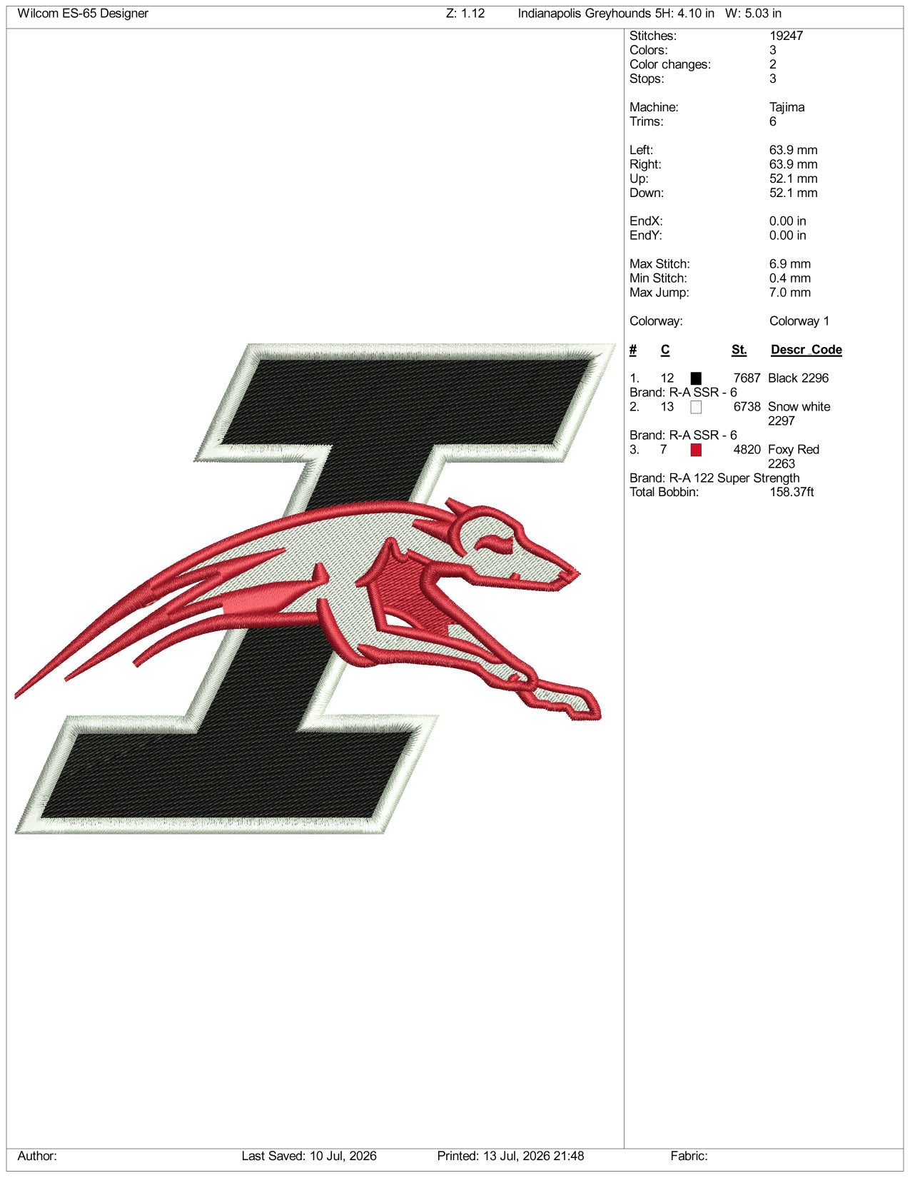 Indianapolis Greyhounds Logo Embroidery Design Files - 3 Size's