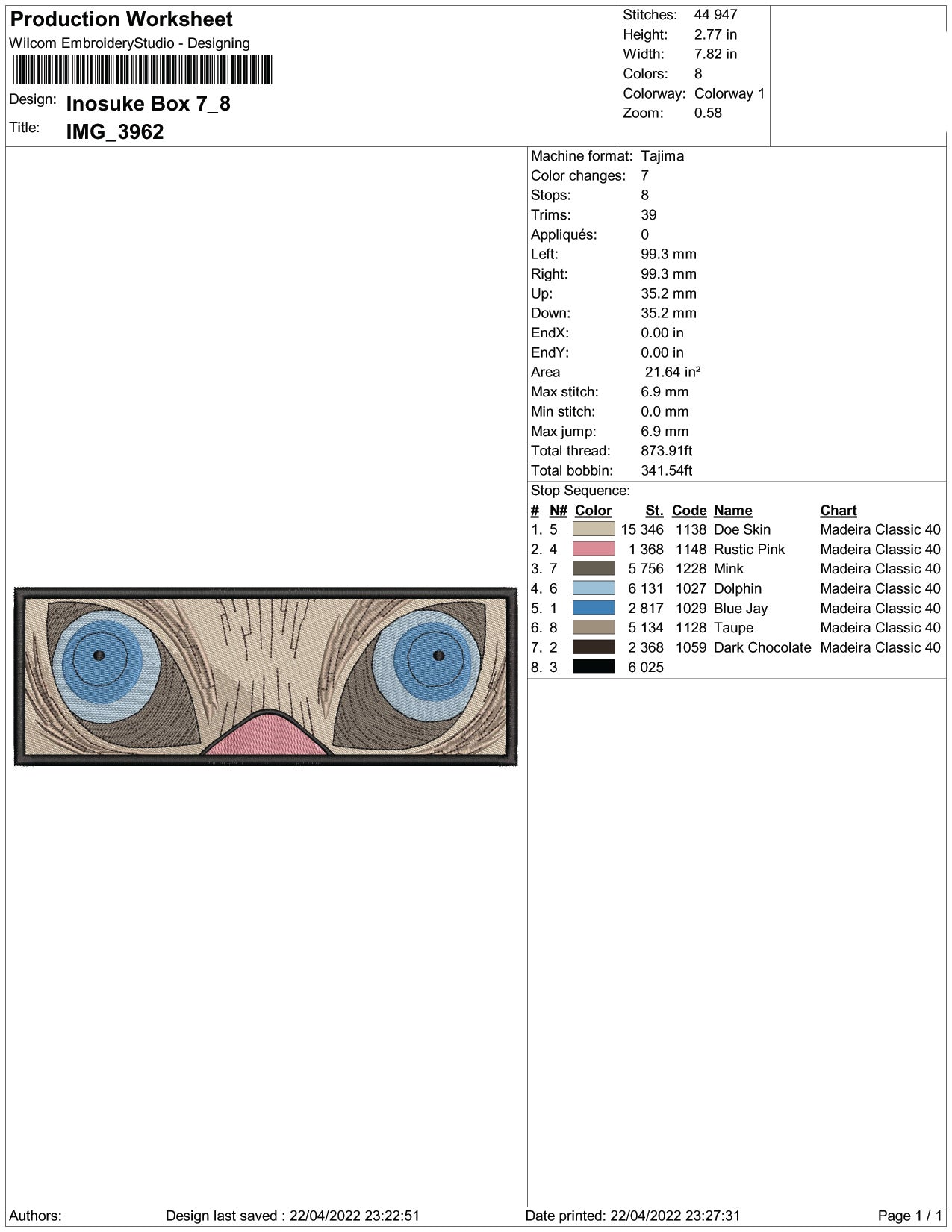 Inosuke Hashibira v5 Embroidery Design Files - 3 Size's
