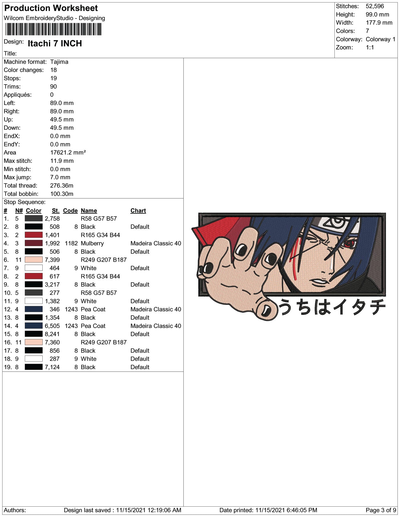 Itachi Uchiha v13 Embroidery Design Files - 4 Size's