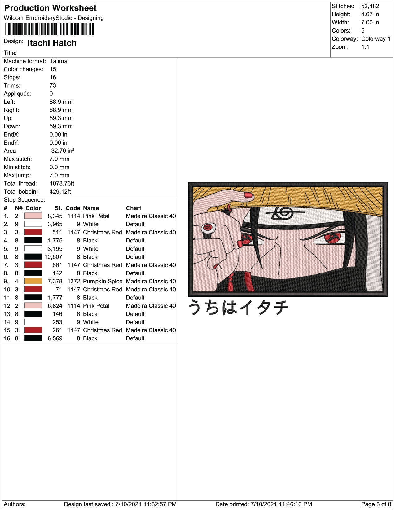 Itachi Uchiha v8 Embroidery Design Files - 4 Size's