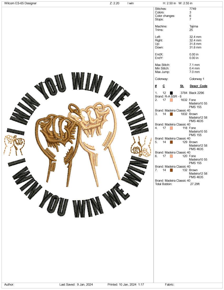 I Win You Win We Win Embroidery Design Files - 3 Size's