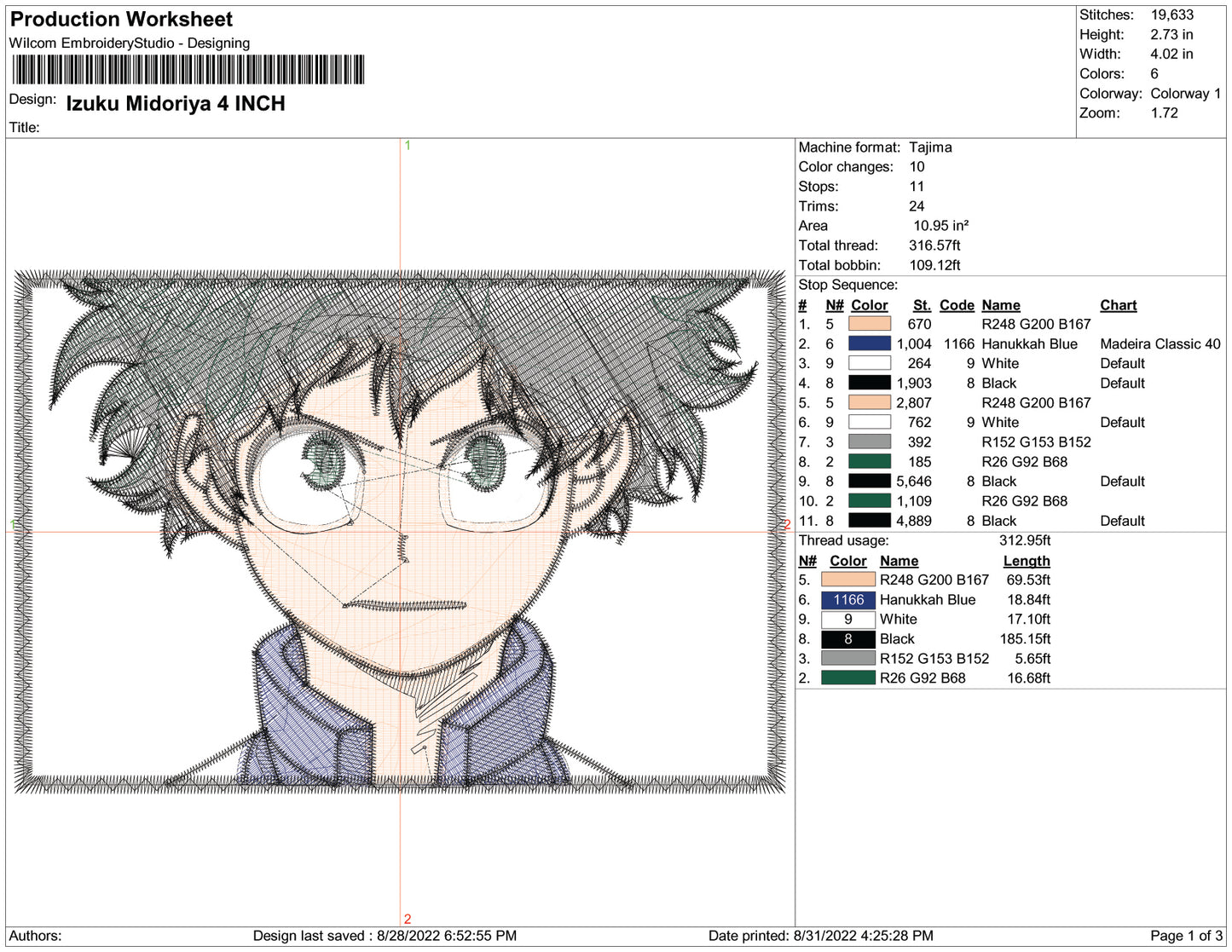 Izuku Midoriya v6 Embroidery Design Files - 6 Size's