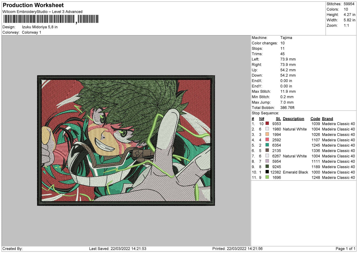 Izuku Midoriya v5 Embroidery Design Files - 4 Size's