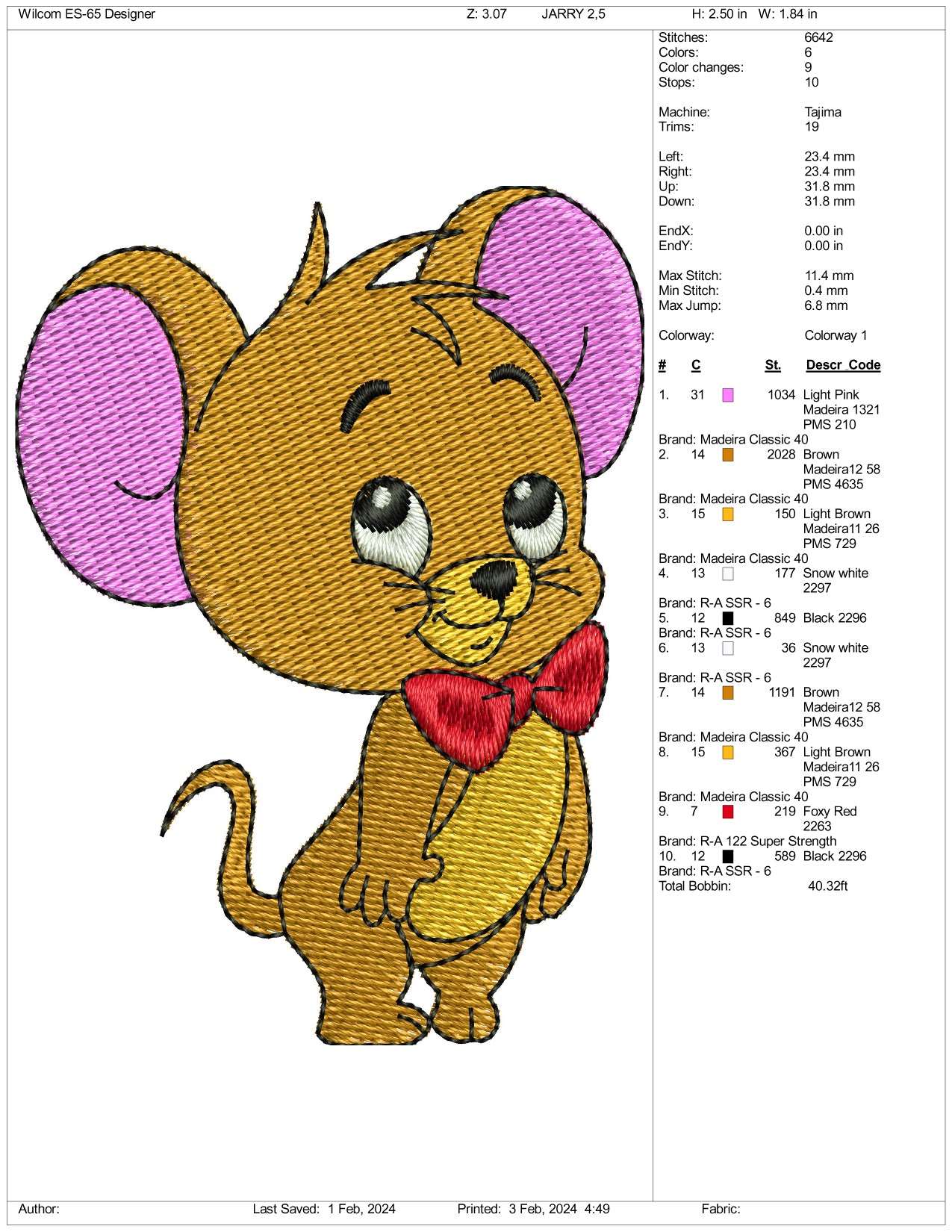 Chibi Jerry Embroidery Design Files - 3 Size's