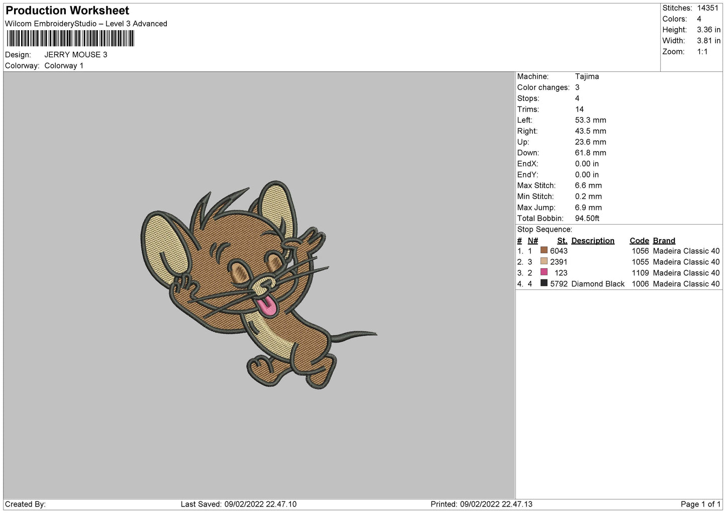 Jerry v3 Embroidery Design Files - 4 Size's