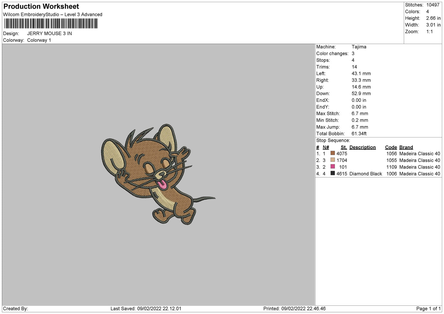 Jerry v3 Embroidery Design Files - 4 Size's