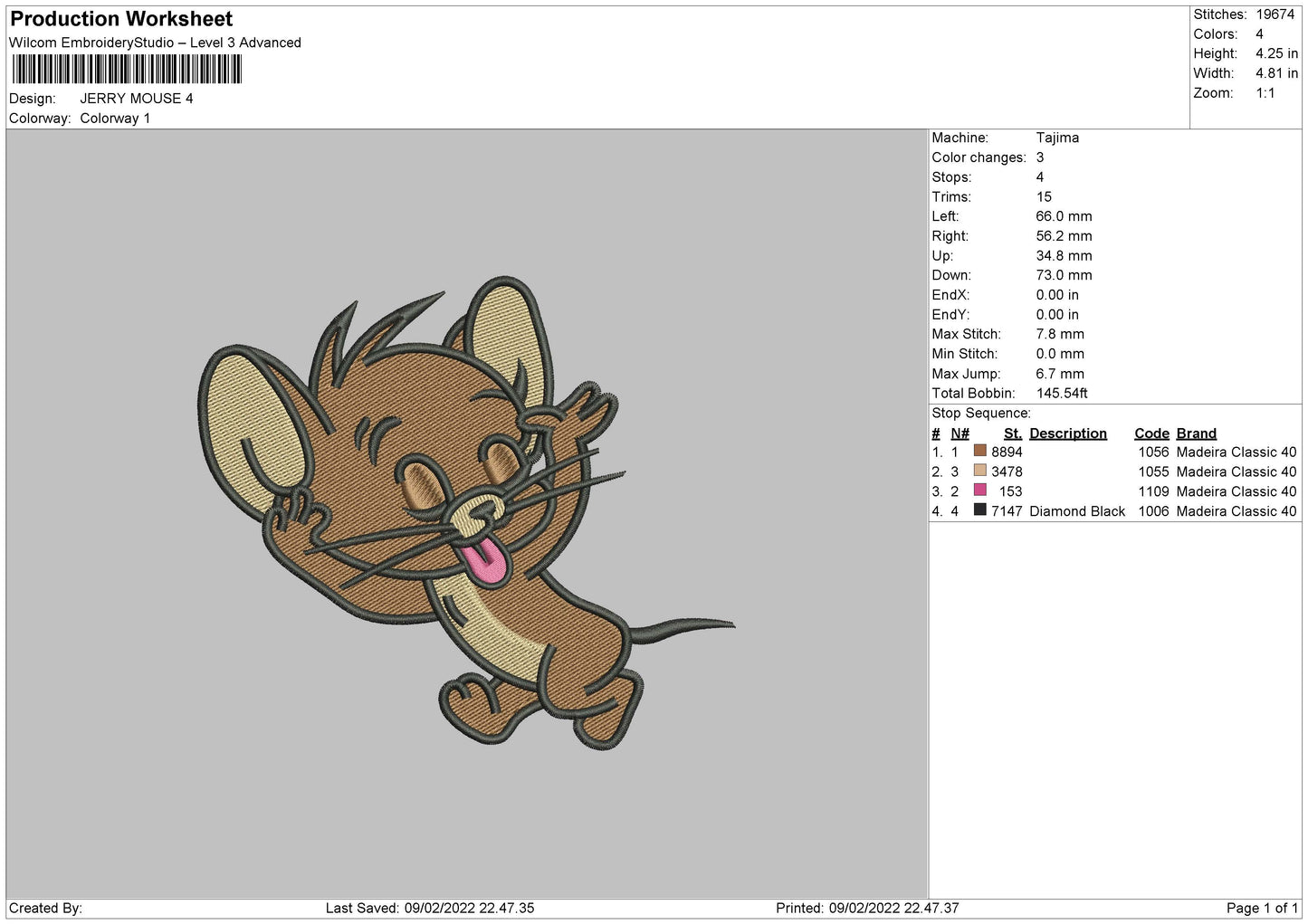 Jerry v3 Embroidery Design Files - 4 Size's