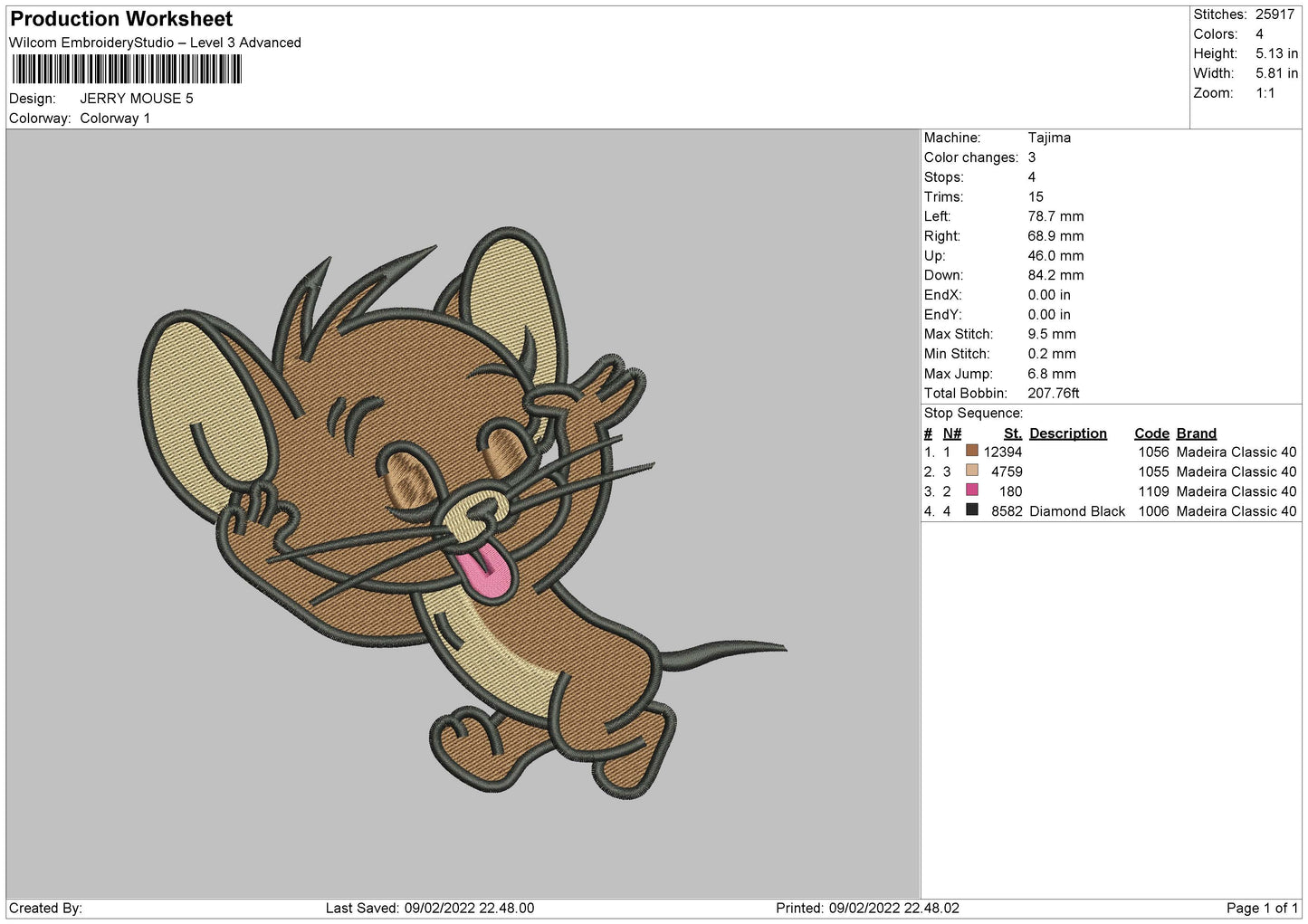 Jerry v3 Embroidery Design Files - 4 Size's