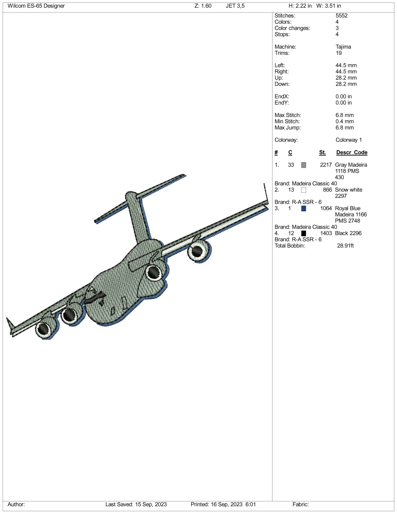 Aero Plan Embroidery Design