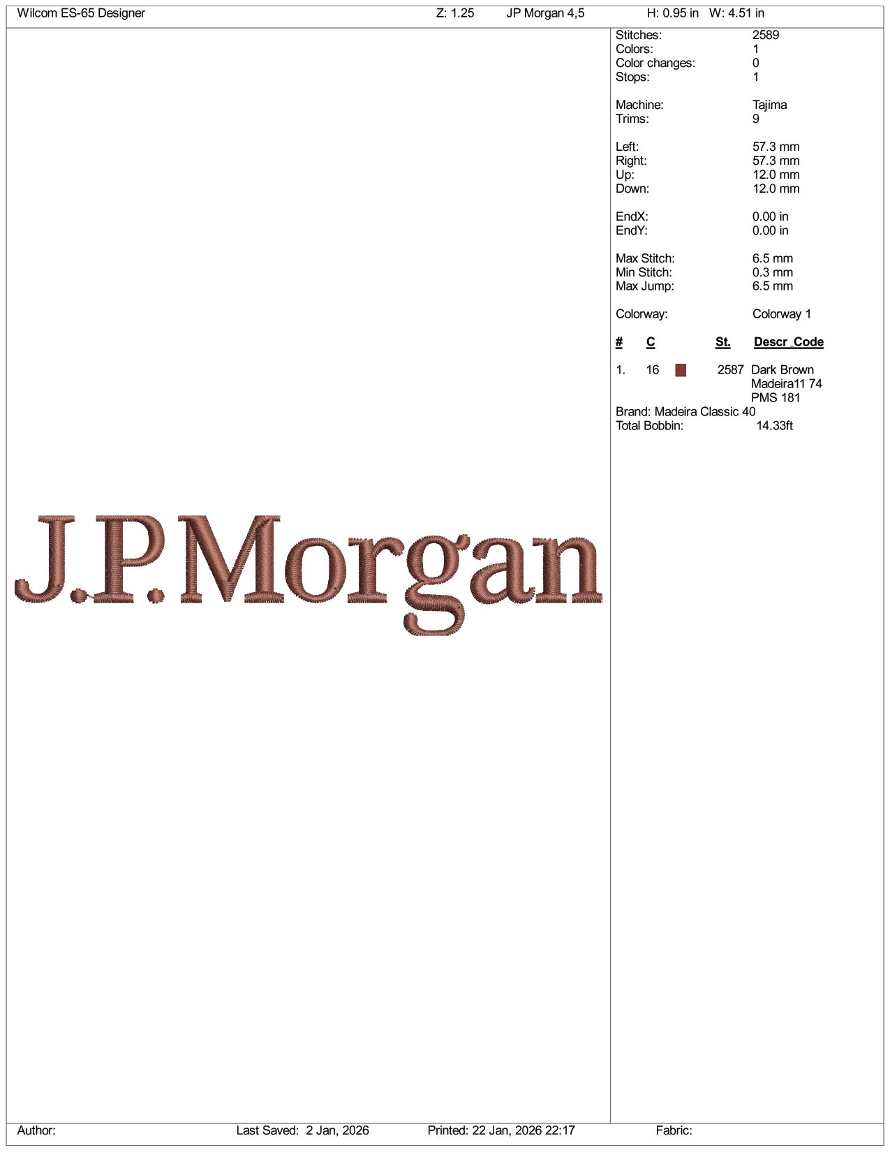 J.P Morgan Logo Embroidery Design Files - 4 Size's