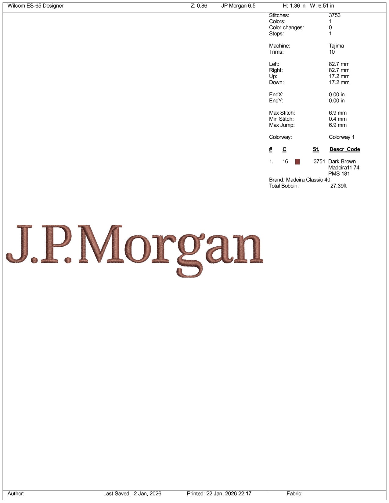 J.P Morgan Logo Embroidery Design Files - 4 Size's